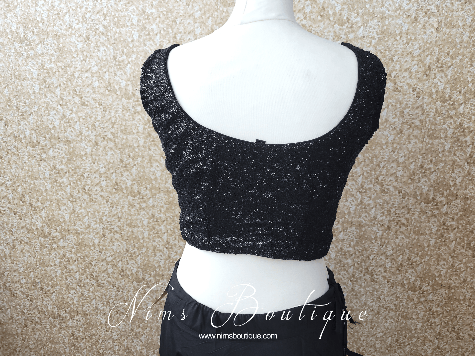 Nims Boutique Luxury Black Sequin Sleeveless Blouse 4-24