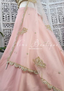 Nims Boutique Pastel Peach Net Pearl Embellished Dupatta/Chunni with Luxury Pearl Edging