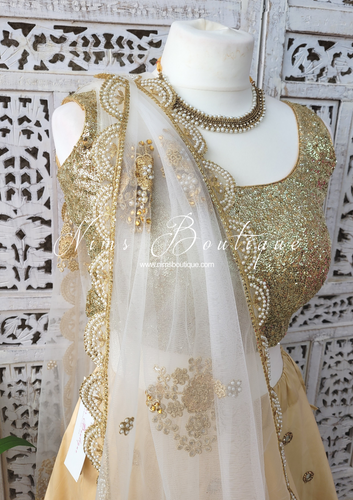 Nims Boutique White Net Pearl Embellished Dupatta/Chunni with Luxury Pearl Edging NPE2