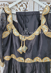 Pure Silk Black & Gold Anarkali Pajami Suit (18-24)