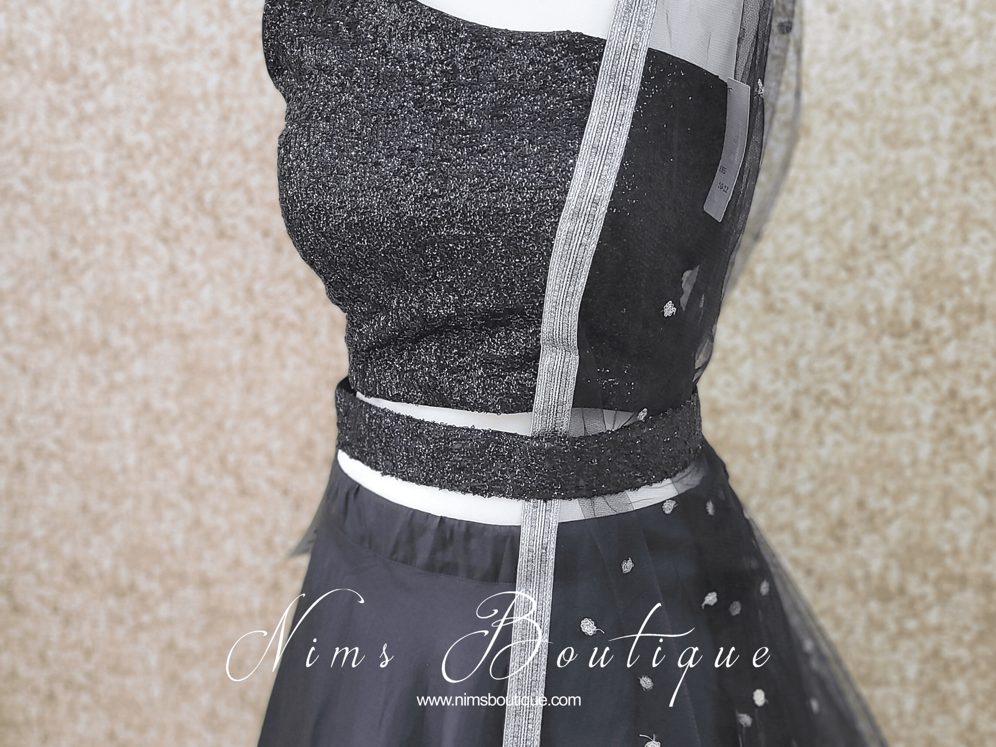 Nims Boutique Luxury One Shoulder Black Sequin Blouse 4-22