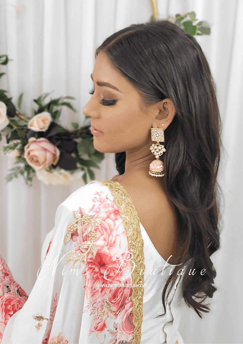 Nims Boutique La Floraison Ivory Floral Georgette Dupatta/Chunni LFG1