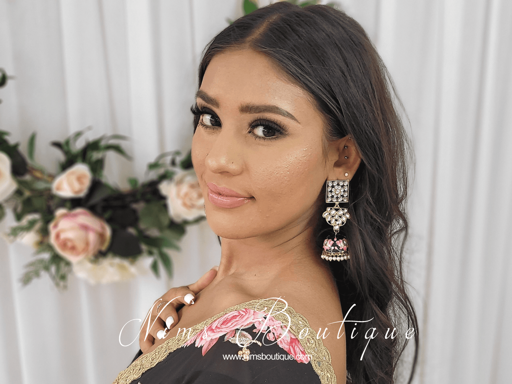 Nims Boutique Payal Black Blossom Chumke Earrings 2