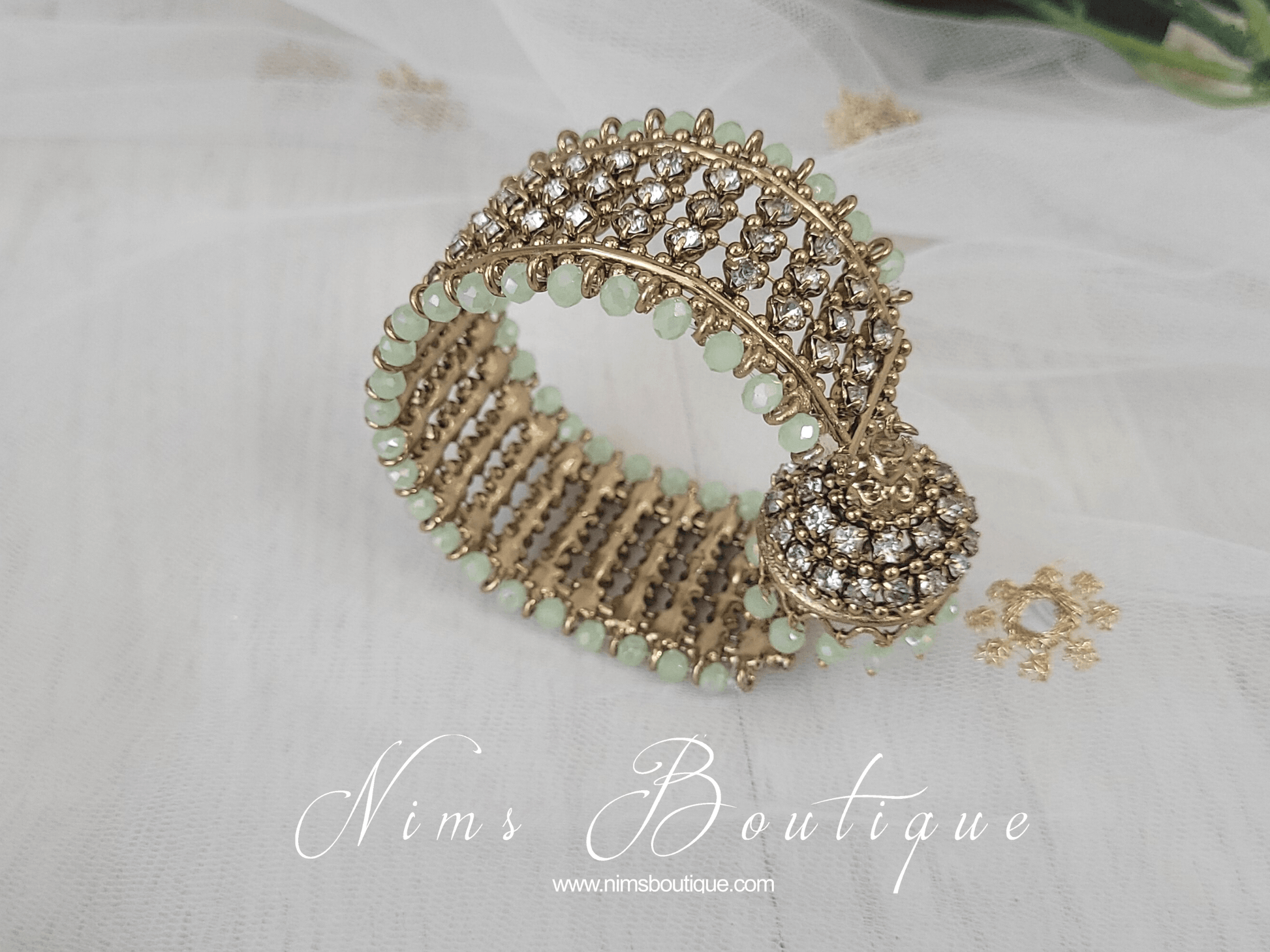 Nims Boutique Royal Mint Bracelet with hanging chumka