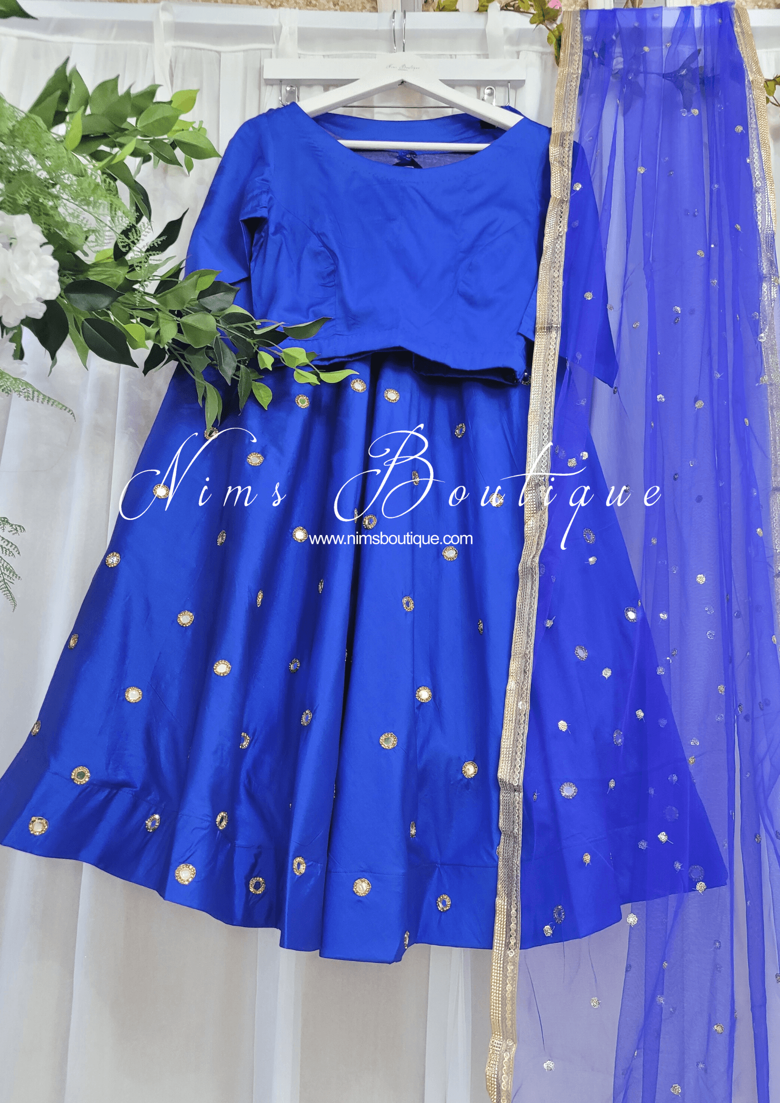 Nims Boutique Royal Blue Net Sequin Dupatta/Chunni