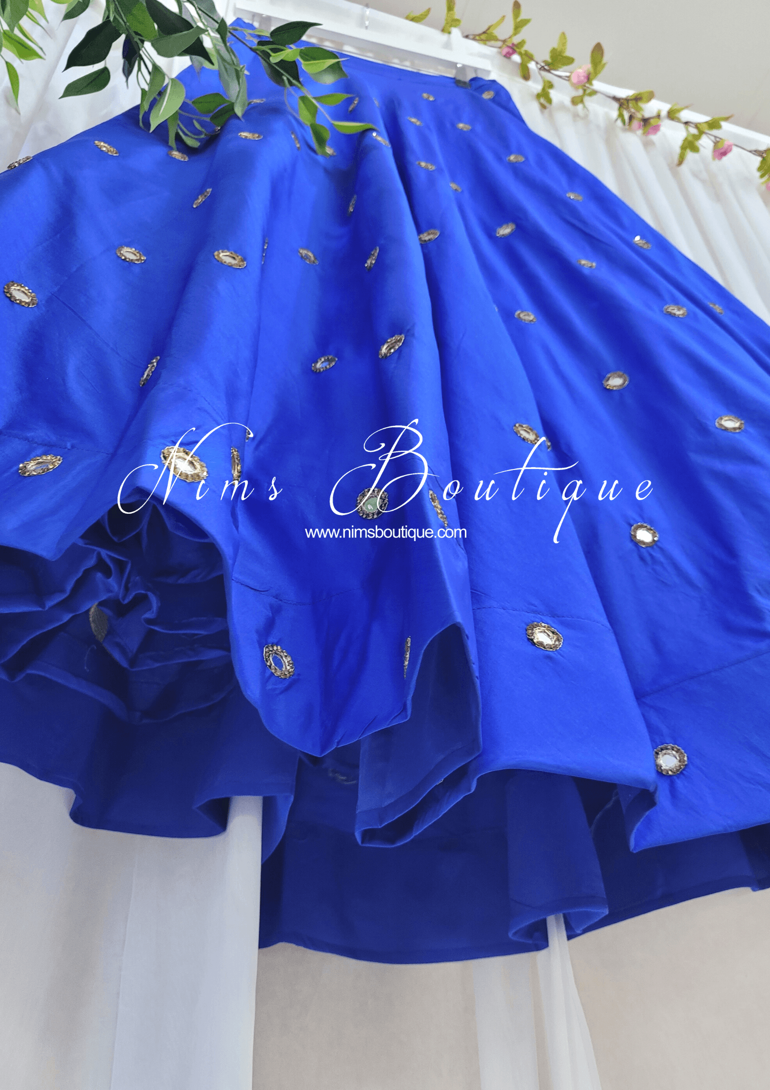 Nims Boutique Rani Luxury Royal Blue Mirror readymade skirt/lehnga size 4-26