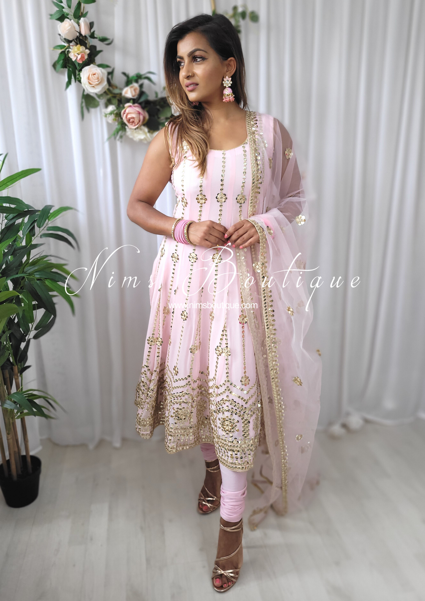 Sofiya Light Pink Sequin Anarkali Suit with Pajami (size 6-16)