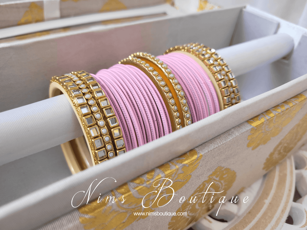 Nims Boutique Light Pink & Kundan Set of Bangles LP1