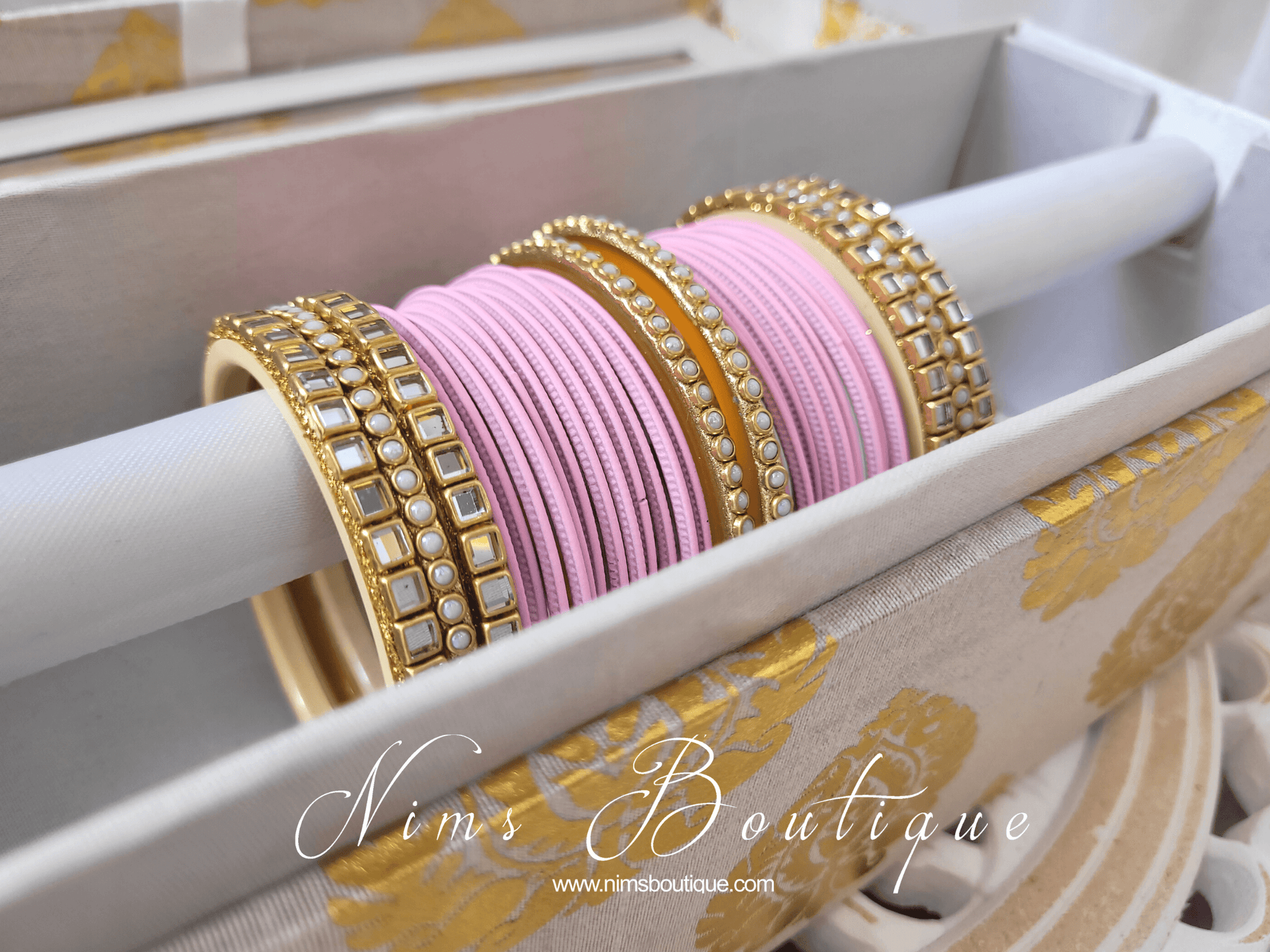 Nims Boutique Light Pink & Kundan Set of Bangles LP1