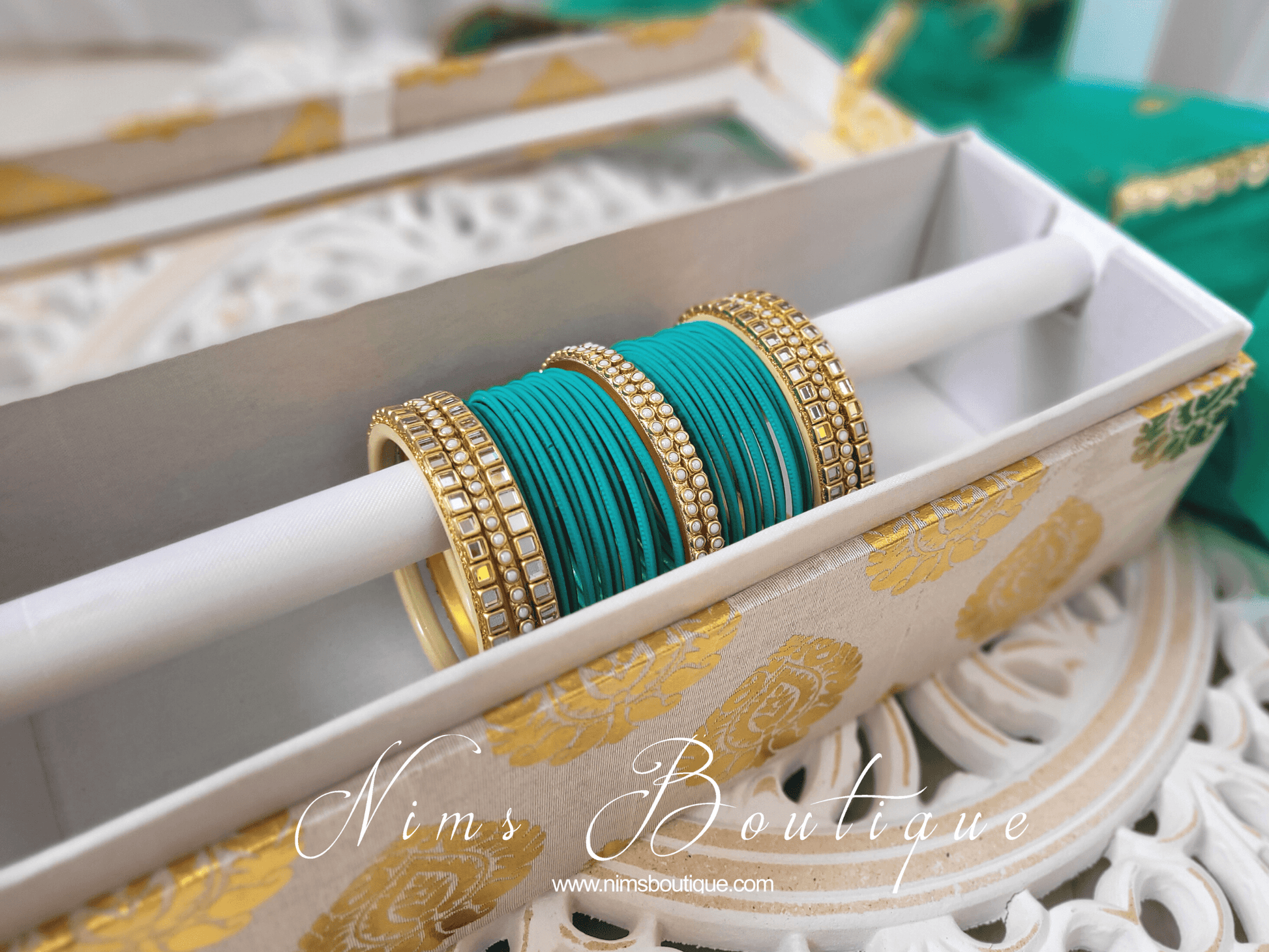 Nims Boutique Peacock Green & Kundan Set of Bangles PG1