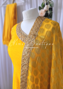 One Shoulder Silk Yellow Pajami Suit (size 4-16)