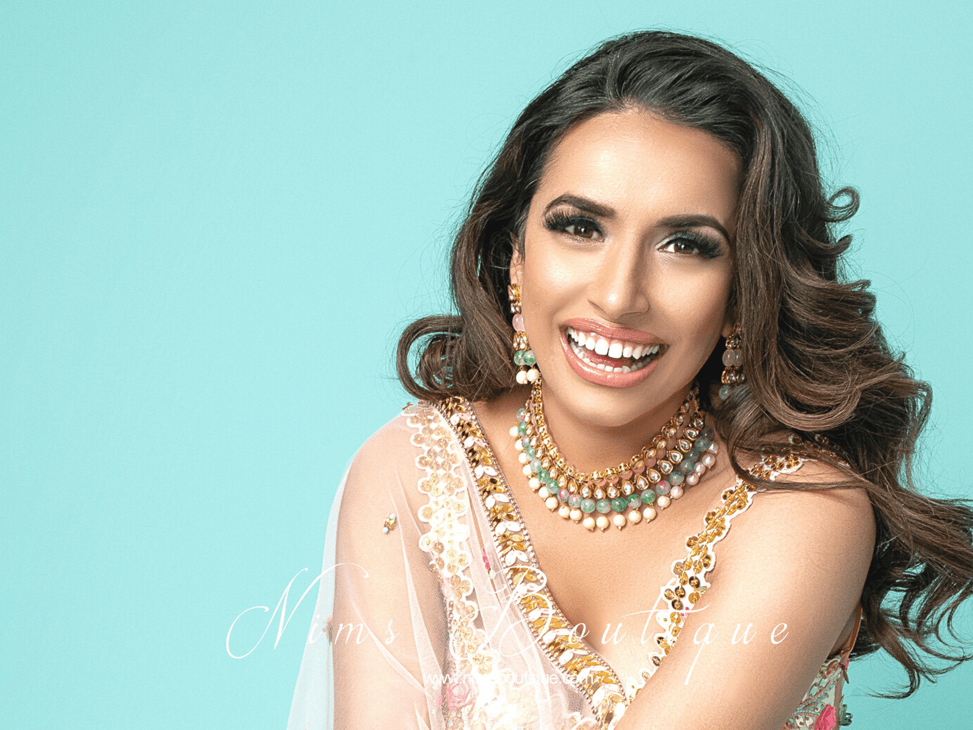 Nims Boutique Pavan Pastel Pink Kundan & Green Floral Bead Choker Set