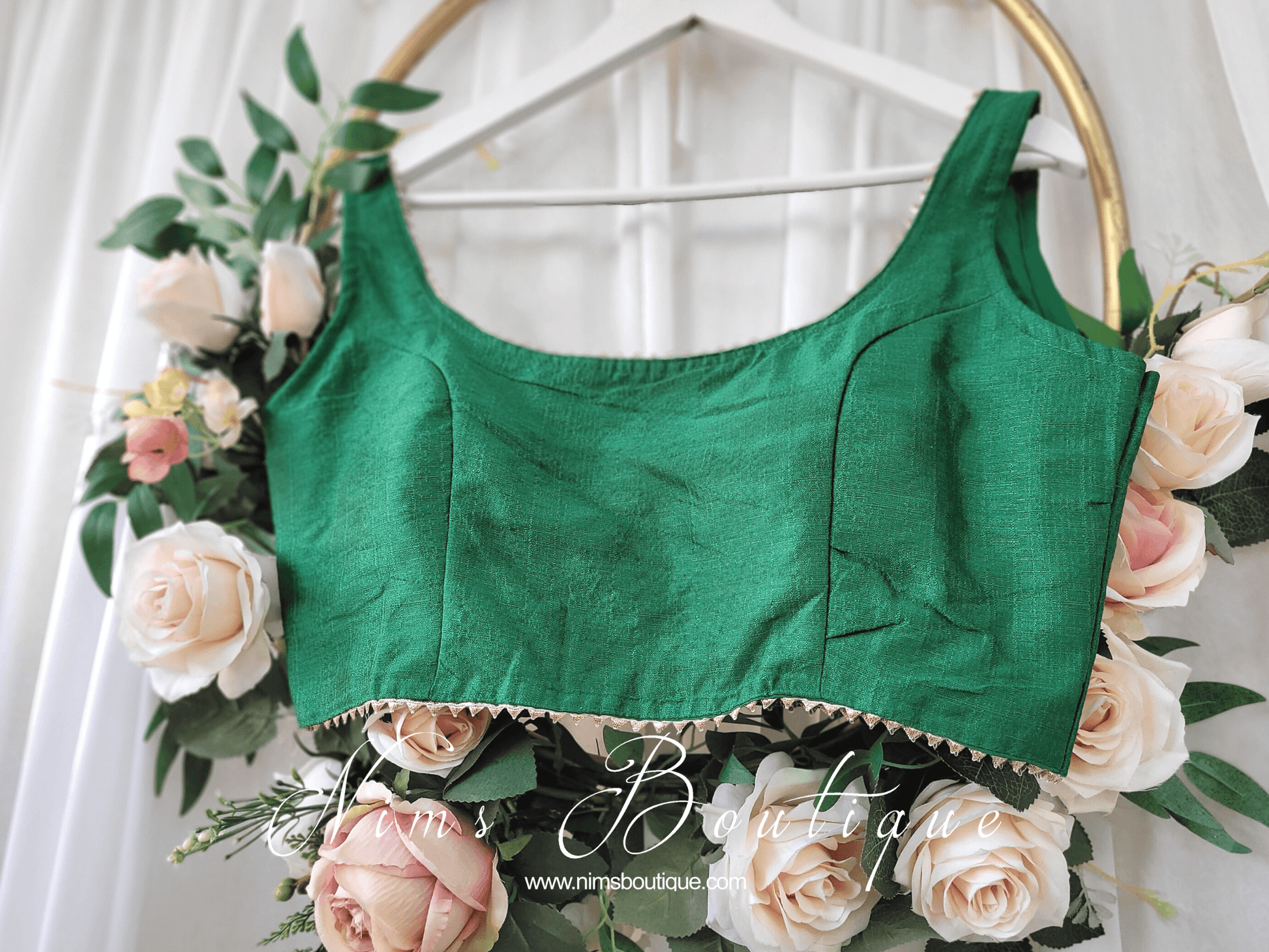 Nims Boutique The NB Emerald Green Blouse Gold Edge 10-12