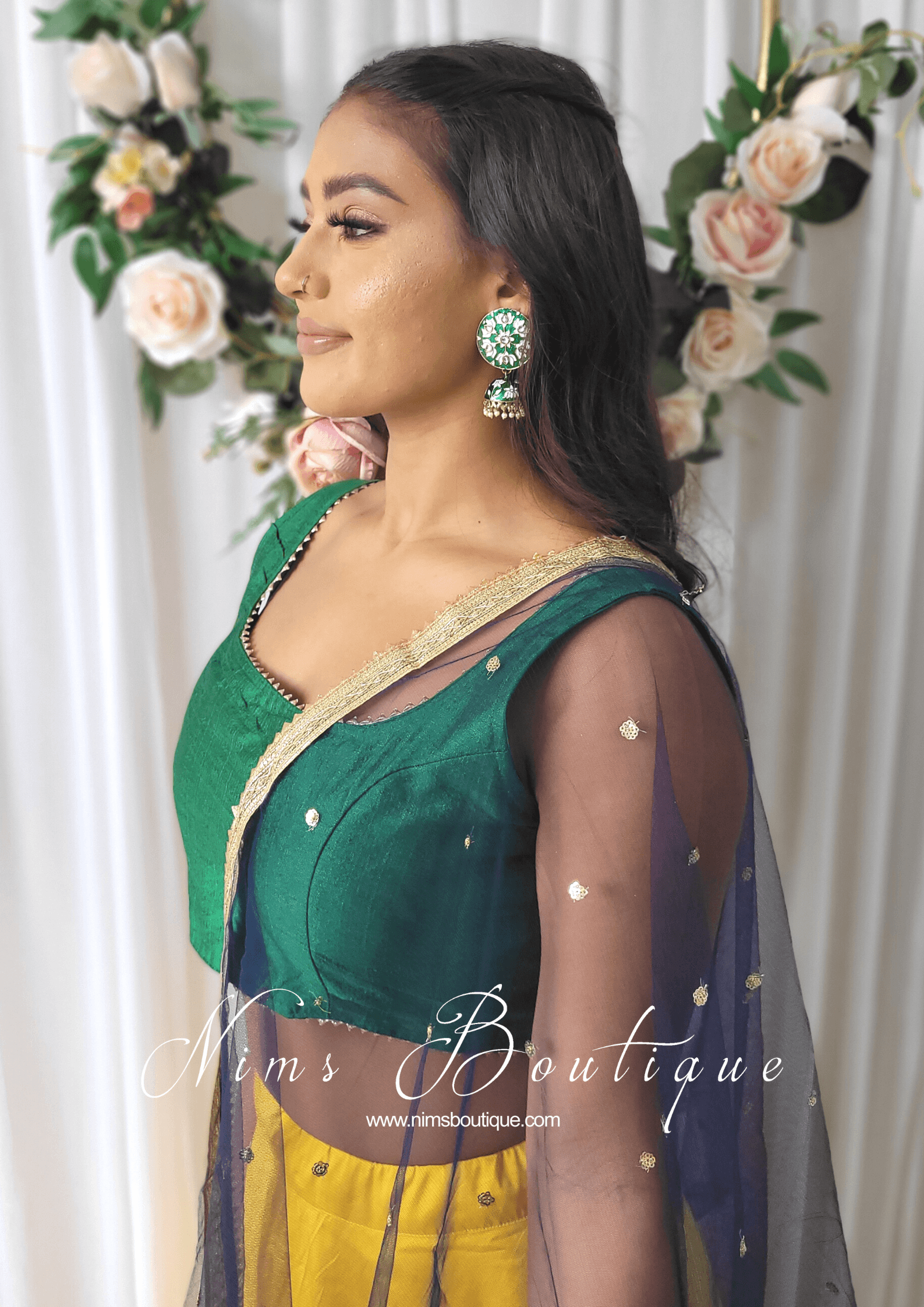 Nims Boutique The NB Emerald Green Blouse Gold Edge 10-12