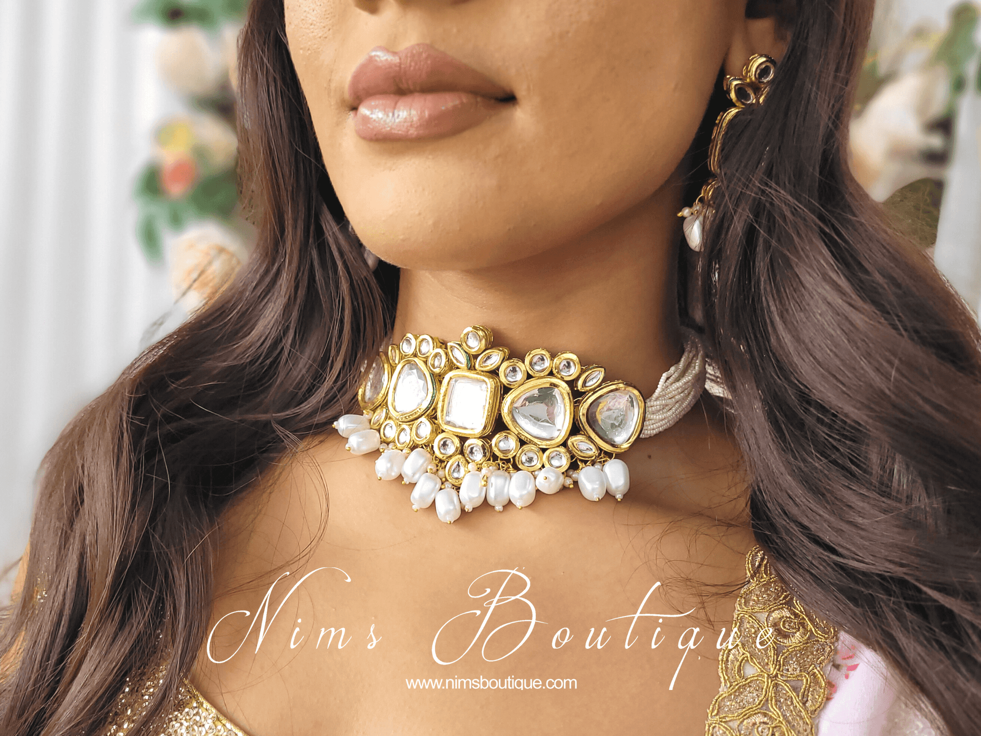 Nims Boutique Raman Pearl Kundan Choker Set