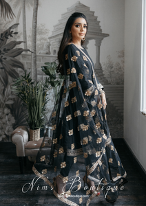 Rashmi Luxury Black Silk Anarkali Suit with Pajami (Sizes 4-16)