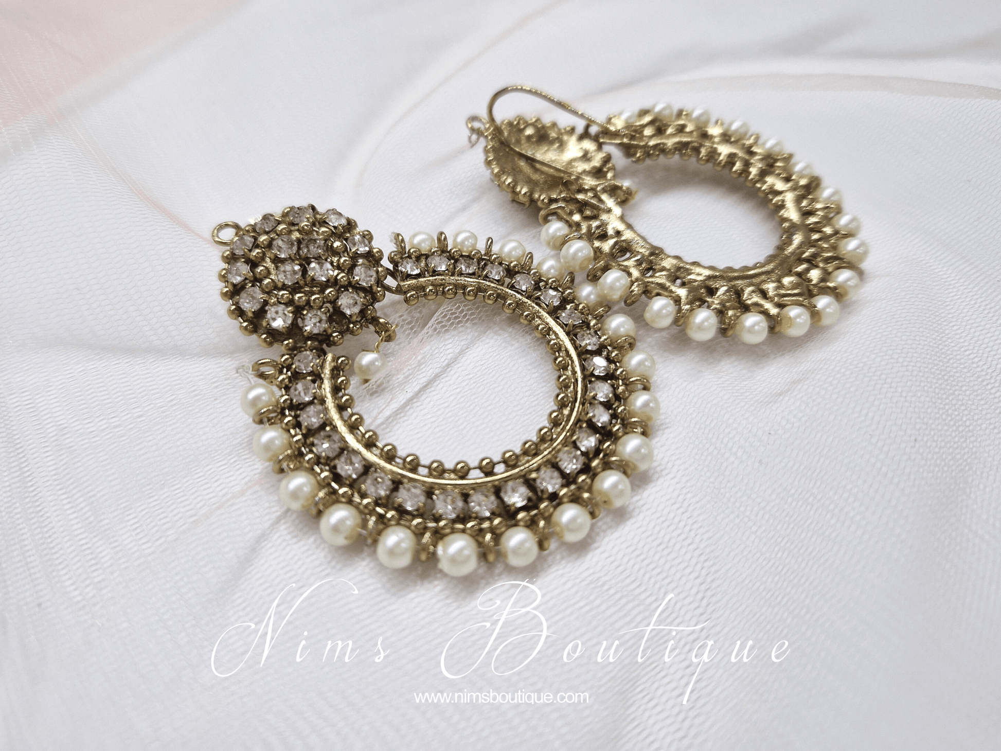 Nims Boutique Laila Royal Antique Gold & Pearl Earrings
