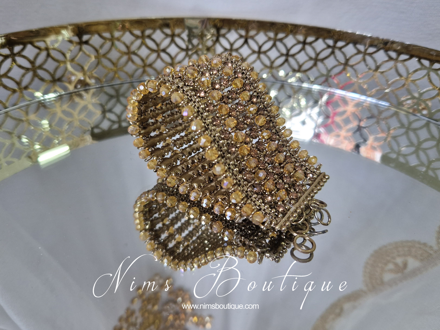Large Royal Gold Stone Cuff Bracelet