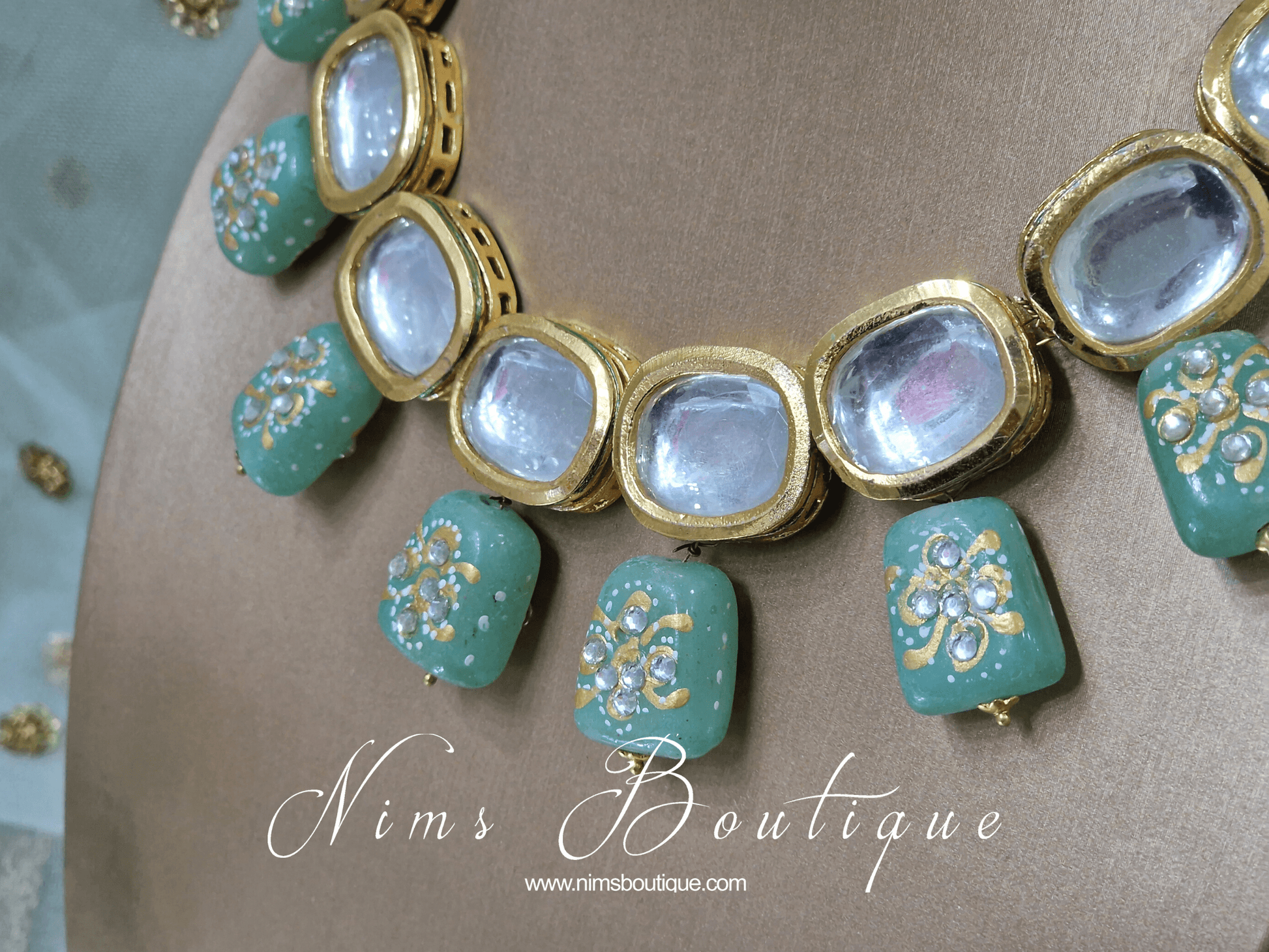 Nims Boutique Athiya Dusky Mint Kundan Set