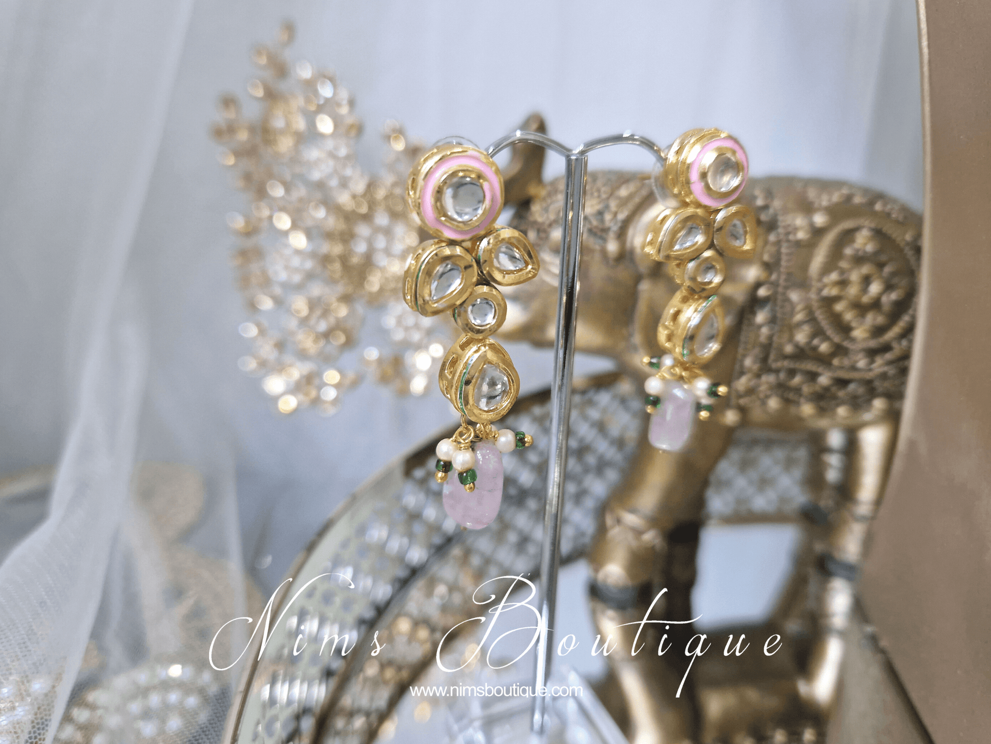 Nims Boutique Myra Blossom Kundan Lilac & Pink Haar Set
