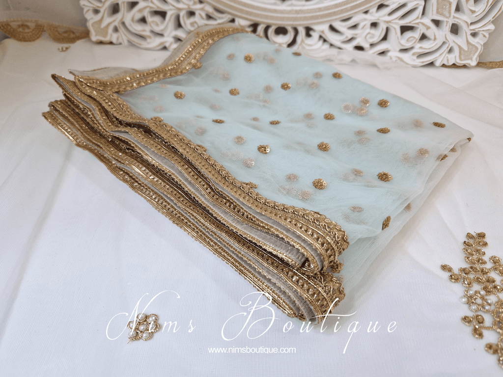 Nims Boutique Luxury Light Blue Net Sequin Dupatta/Chunni LNS4