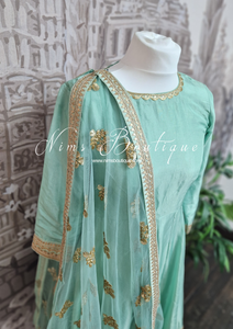 Rashmi Luxury Mint Silk Anarkali Suit with Pajami (size 4-14)