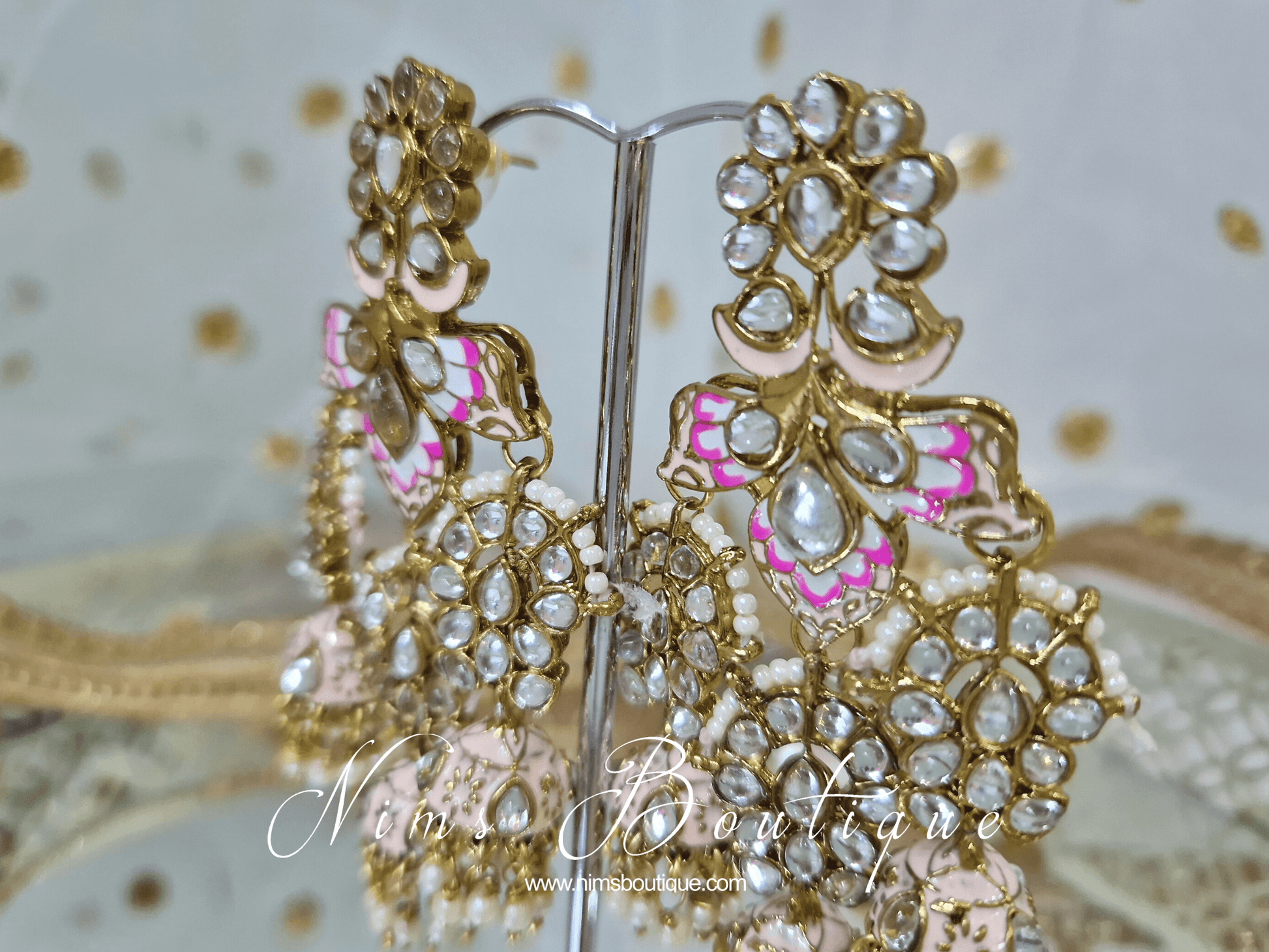 Nims Boutique Ariana Luxury Peach Meenakari Earrings