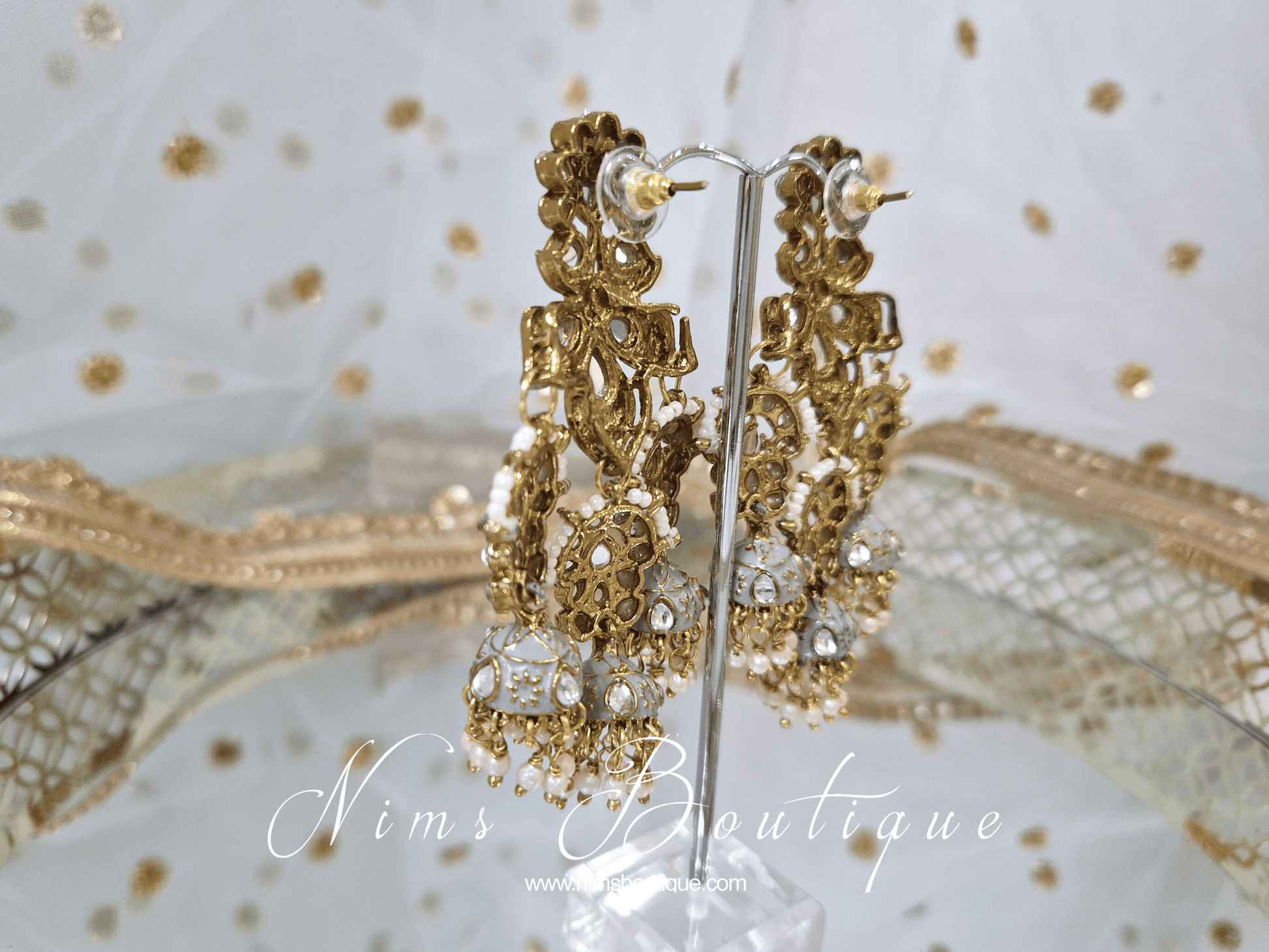 Nims Boutique Ariana Luxury Grey Meenakari Earrings