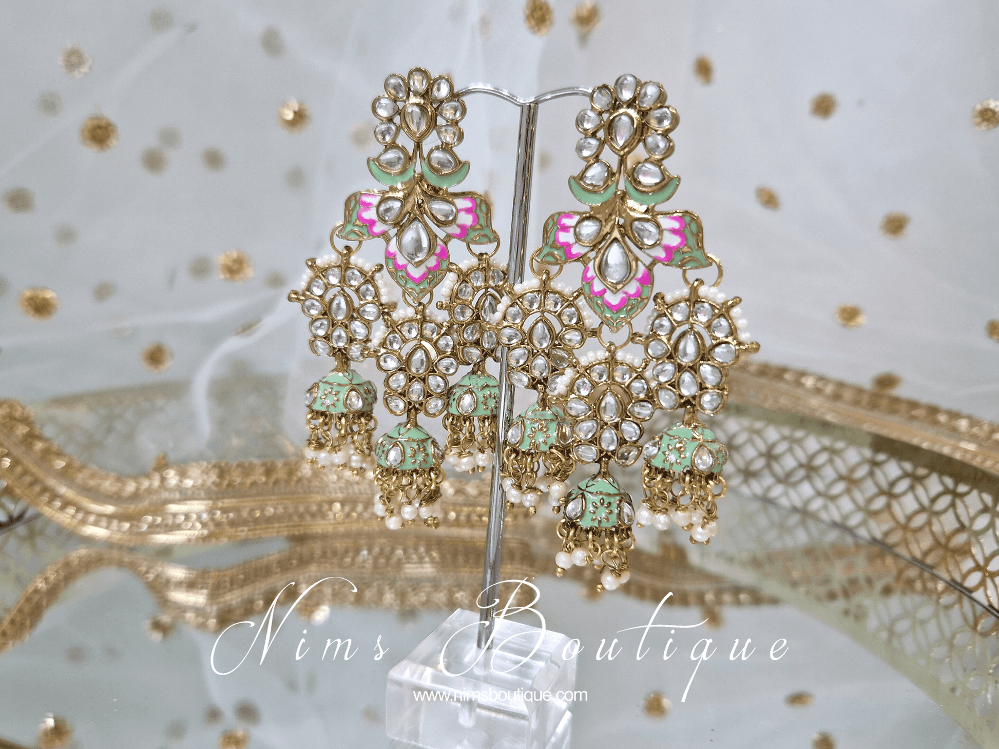 Nims Boutique Ariana Luxury Mint Meenakari Earrings