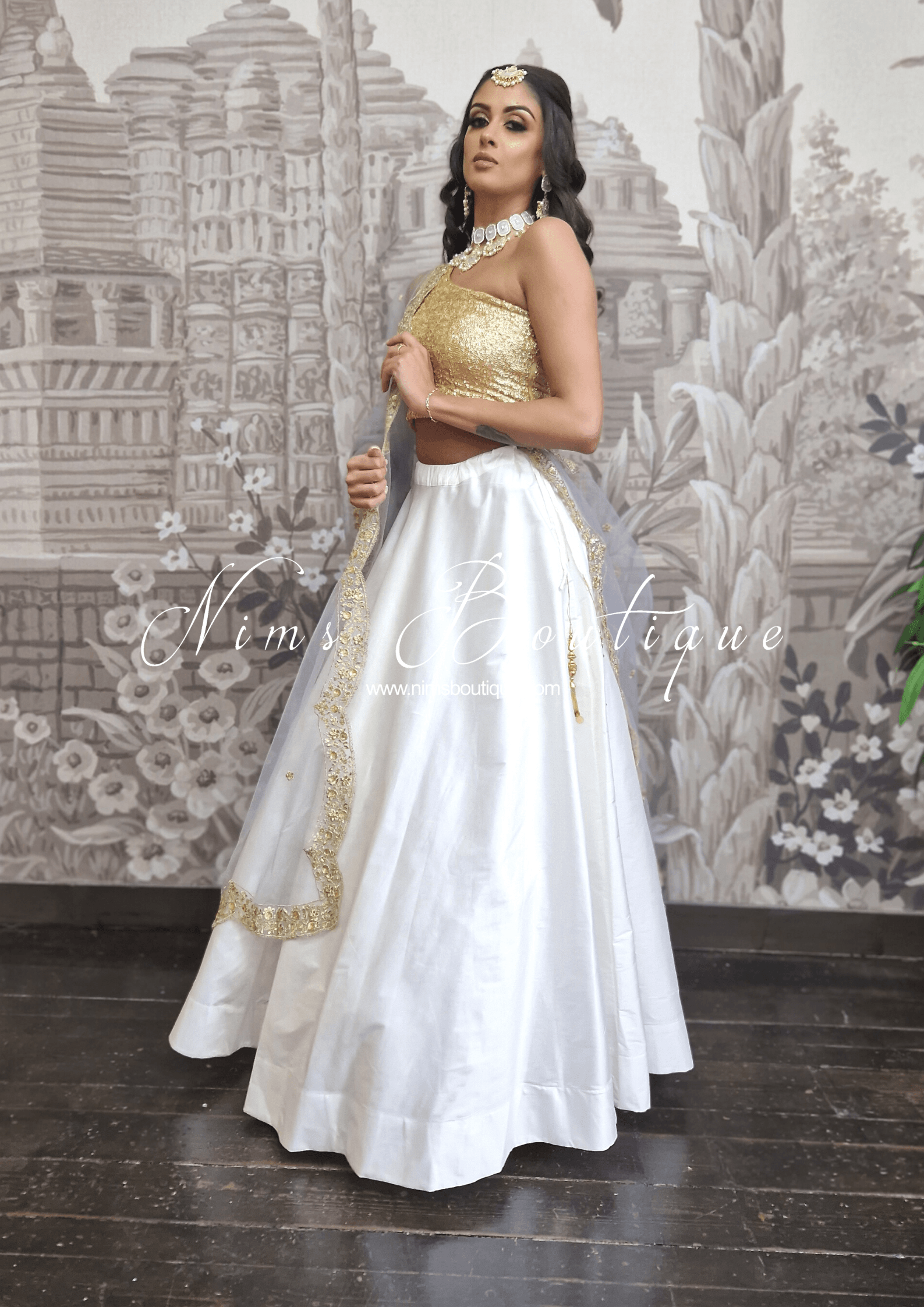 Nims Boutique Readymade White Silk skirt/lehnga sizes 4-22