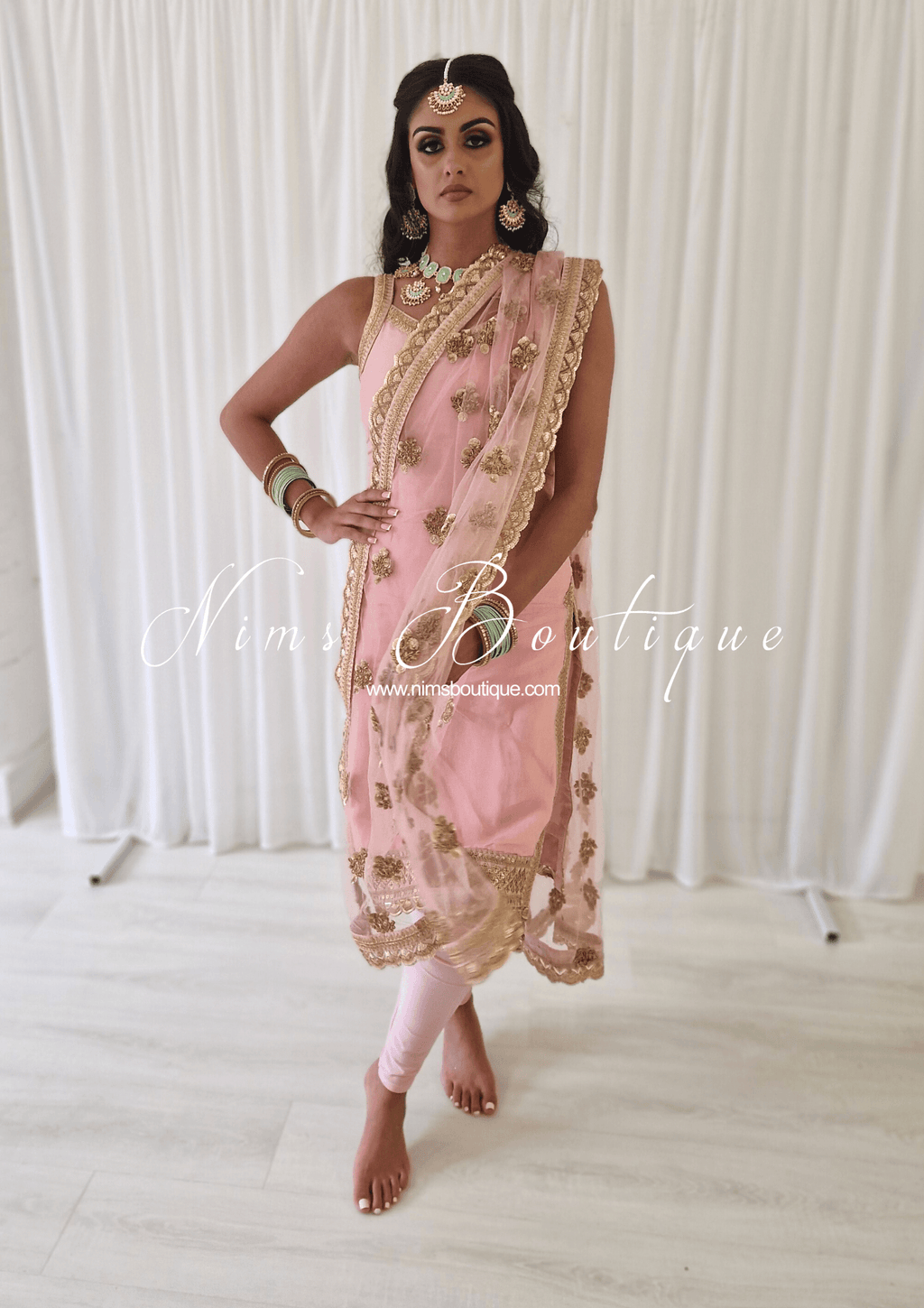 Nims Boutique The NB Classic Sleeveless Blush Pink Silk Pajami Suit sizes 4 to 20