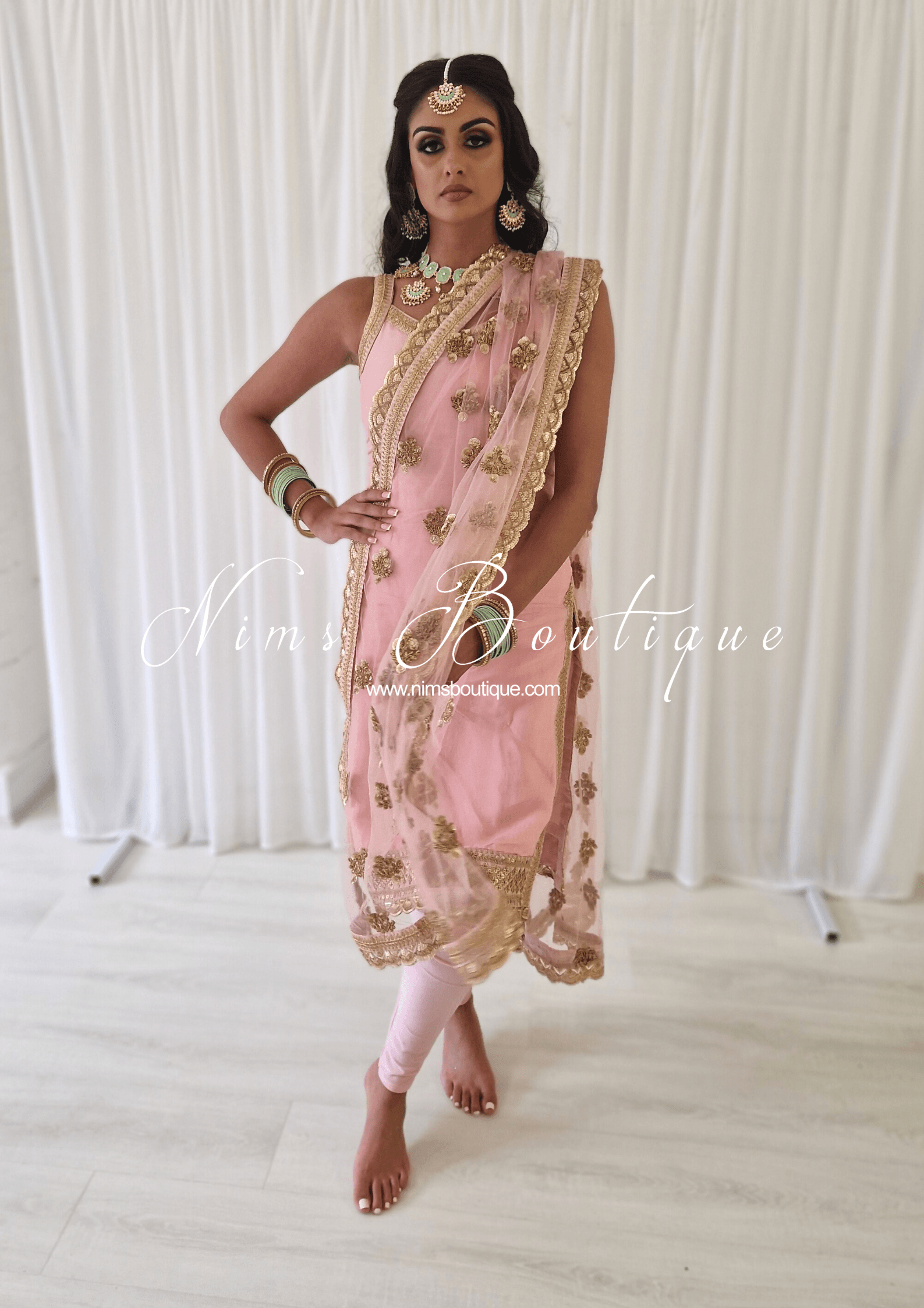 Nims Boutique The NB Classic Sleeveless Blush Pink Silk Pajami Suit sizes 4 to 20