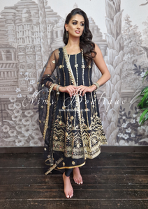 Sofiya Black Sequin Anarkali Suit with Pajami (sizes 4-16)