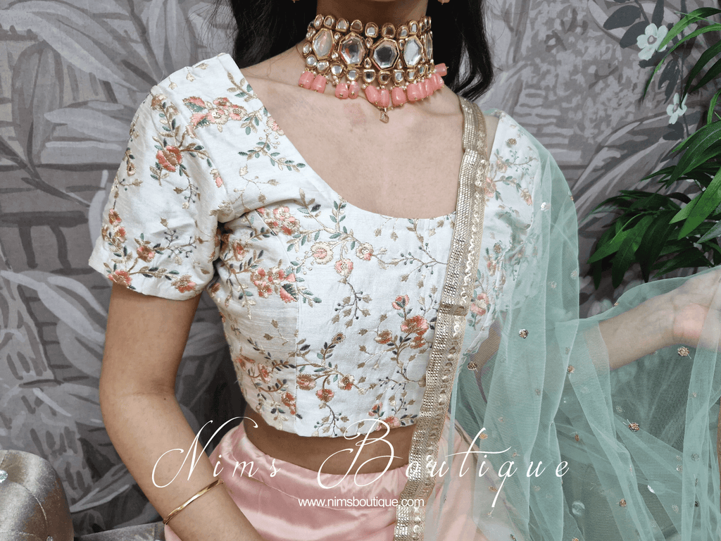 Nims Boutique Isabel Readymade Ivory, Peach & Mint Embroidered Short Sleeve Blouse sizes 4-12
