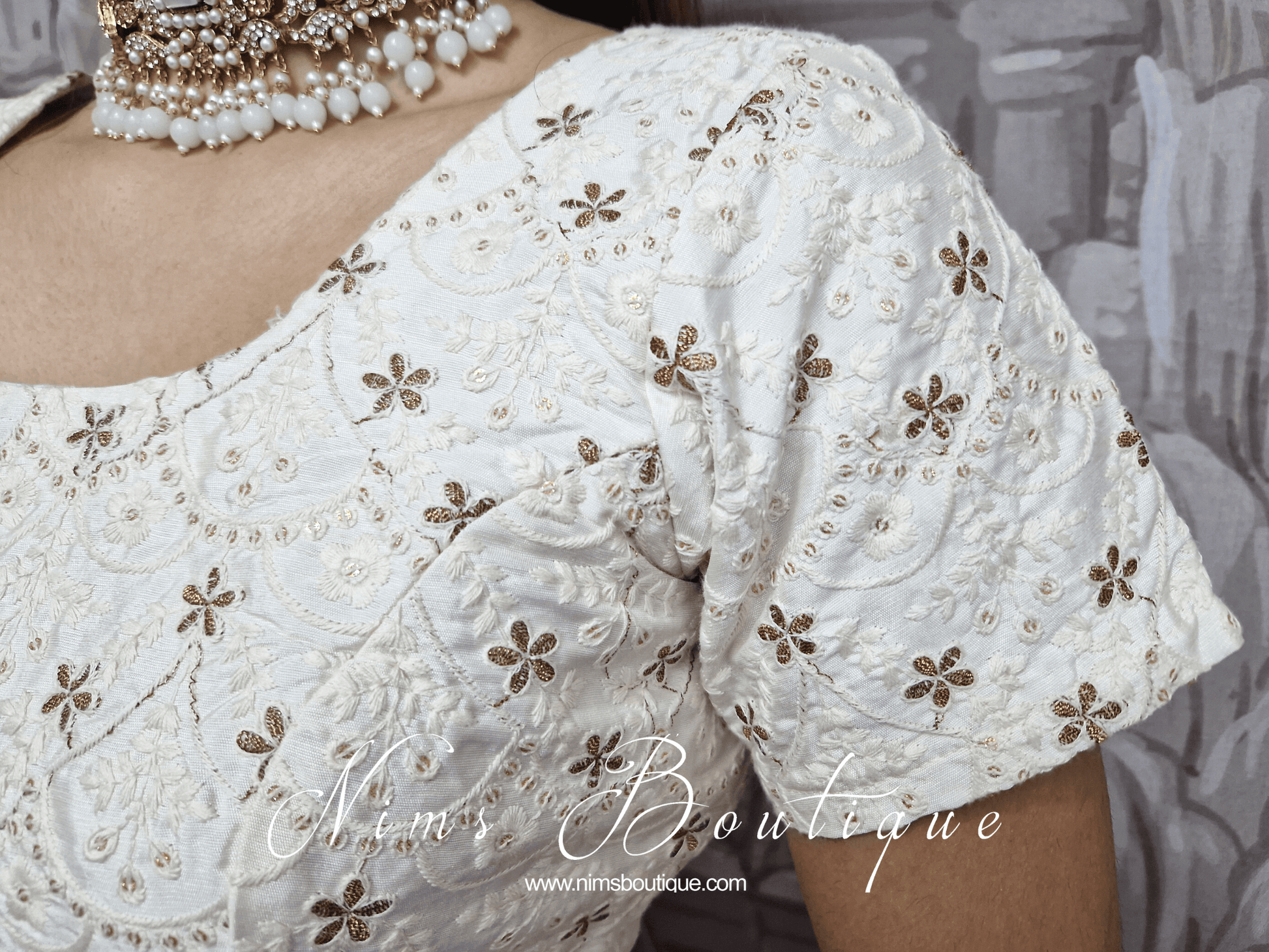 Nims Boutique Isabel Readymade Ivory & Gold Embroidered Blouse size 8-10