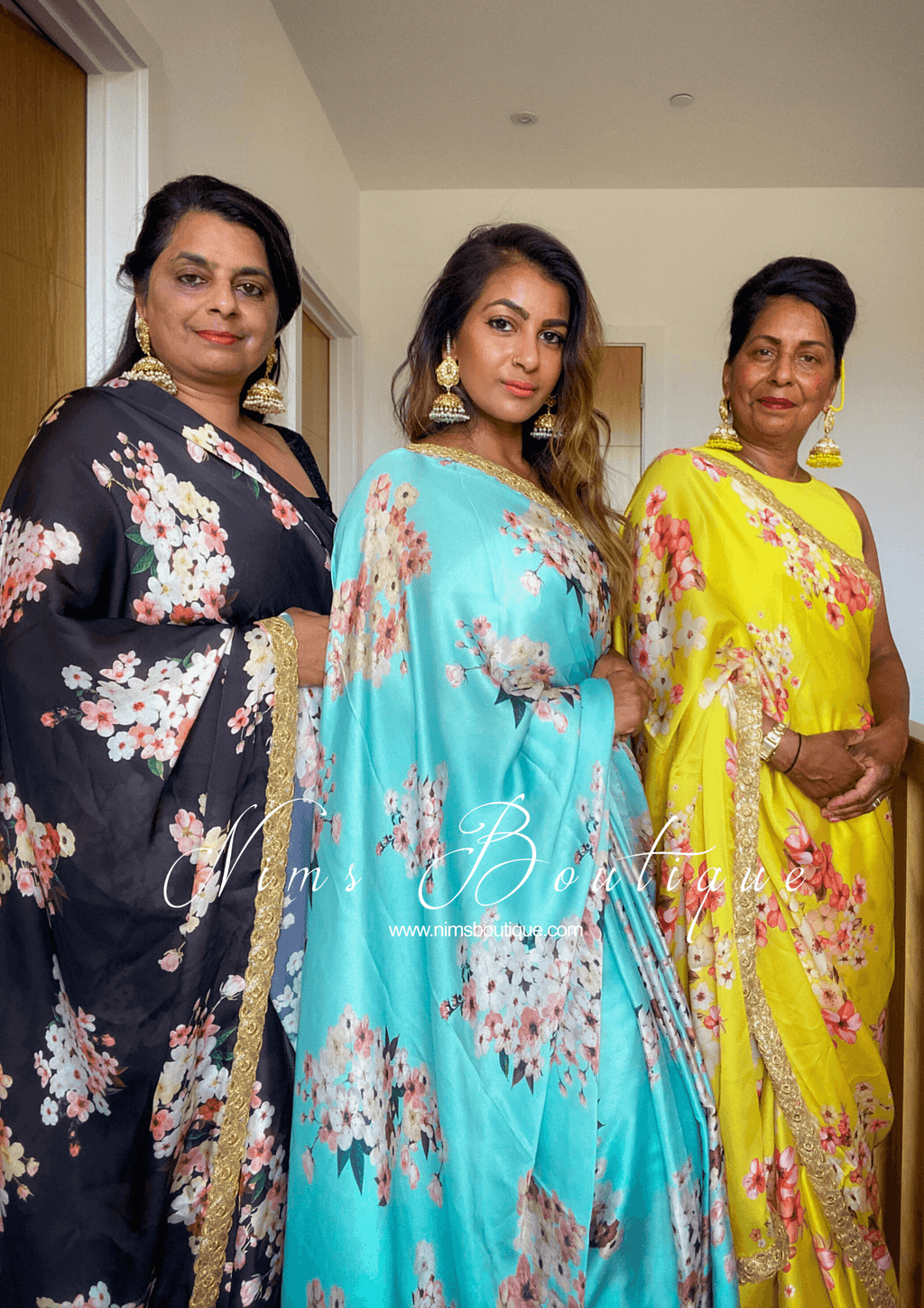 Nims Boutique La Floraison Black Floral Satin Saree