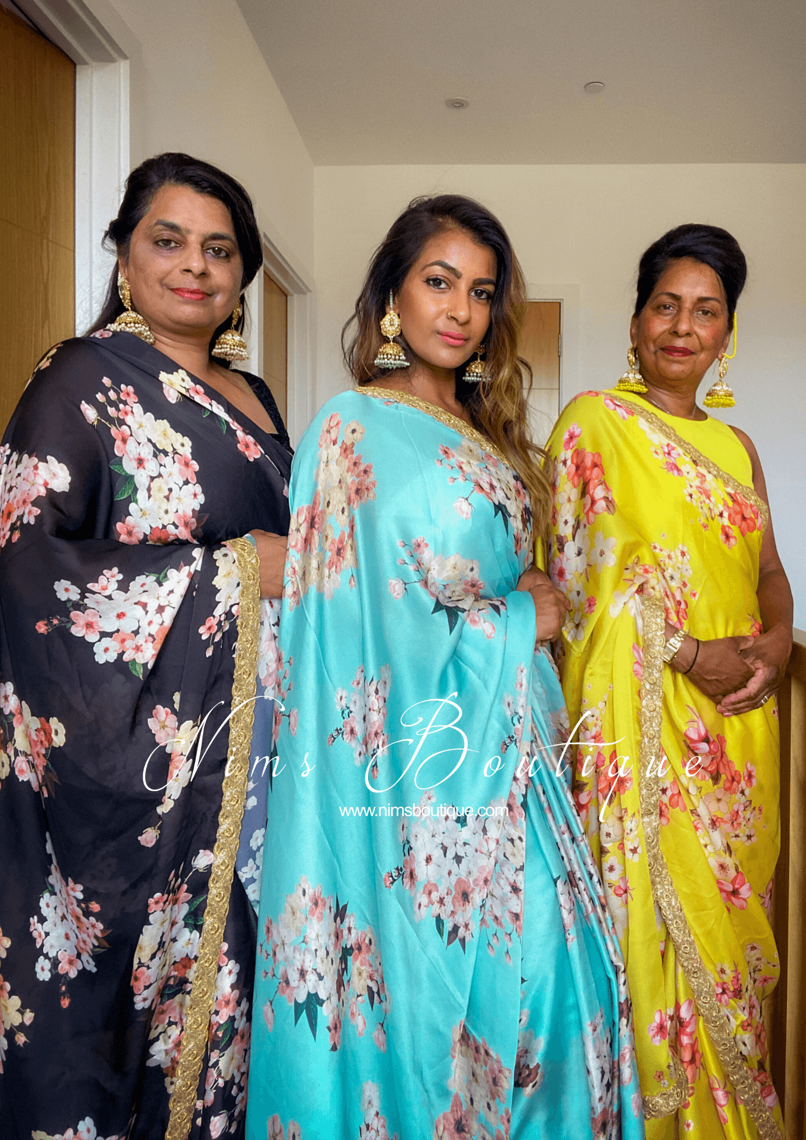 Nims Boutique La Floraison Black Floral Satin Saree