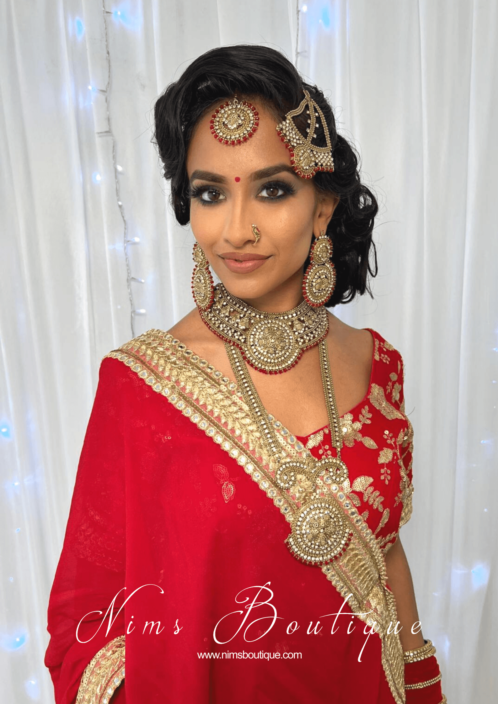 Nims Boutique Madhubala Antique Gold & Red Bridal Set