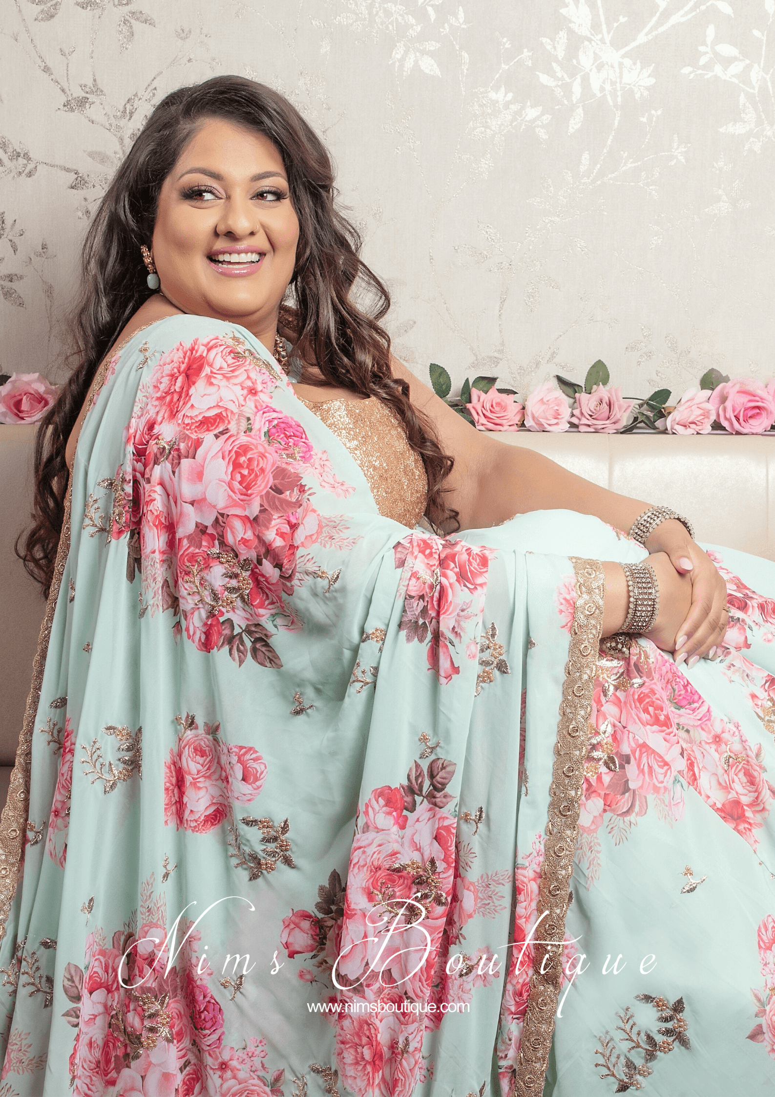 Nims Boutique La Floraison Mint Georgette Floral readymade skirt/lehnga sizes 4-26