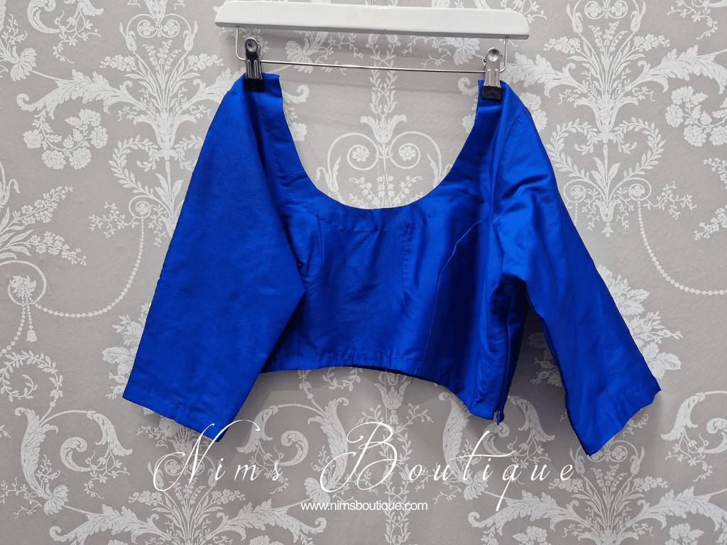 Nims Boutique Royal Blue Pure Silk Scoop Neck Blouse with sleeves size 8-24