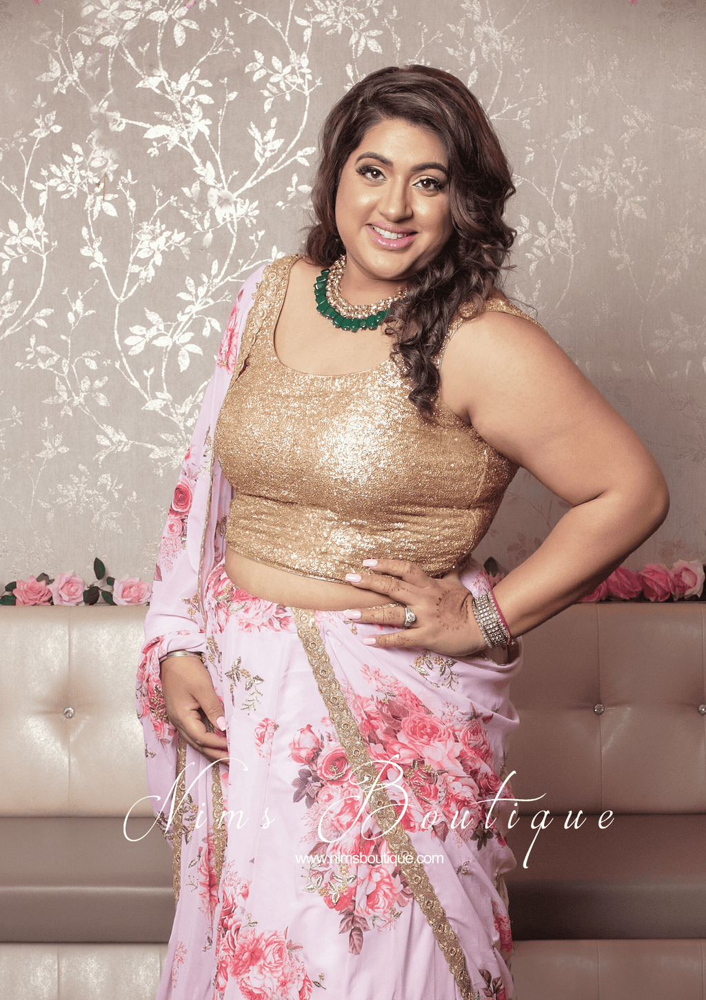 Nims Boutique La Floraison Pink Georgette Floral readymade skirt/lehnga sizes 4-24