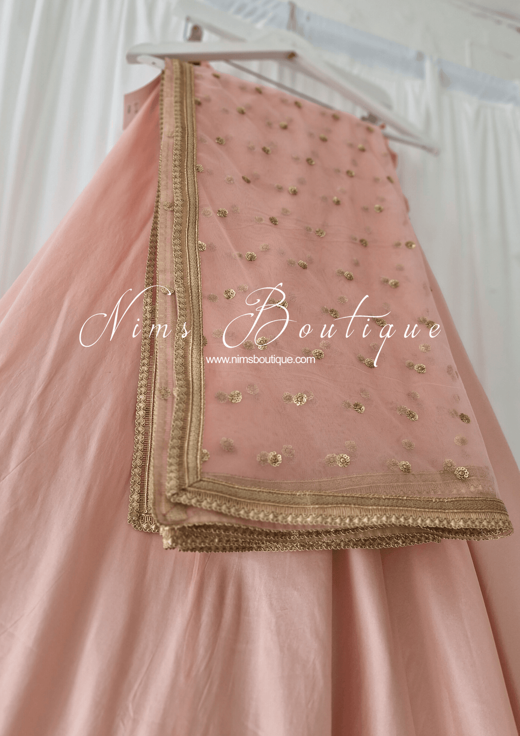 Nims Boutique Luxury Peach Net Sequin Dupatta/Chunni LNS11
