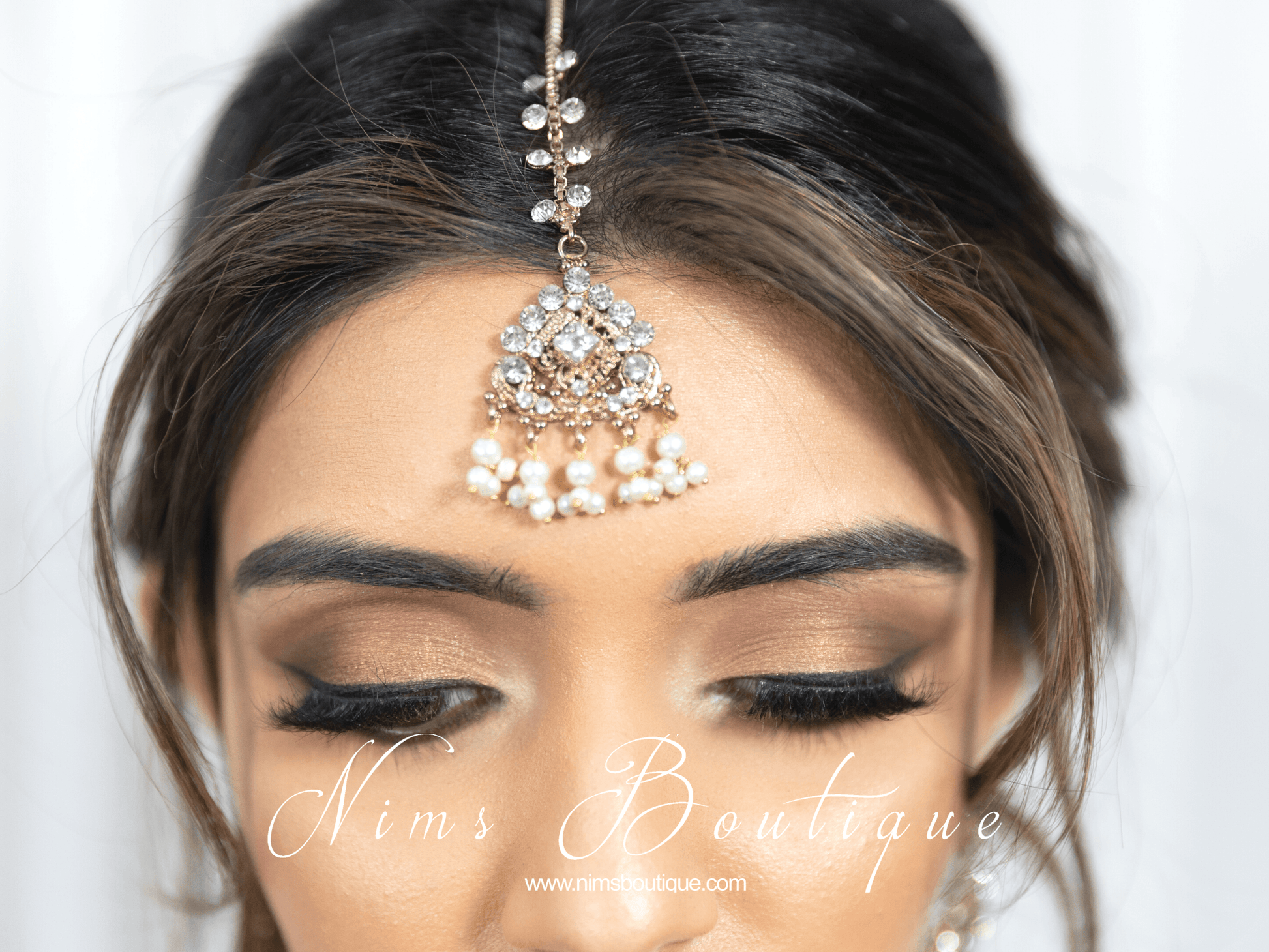 Nims Boutique Tamannah Royal Pearl Earrings & Tikka Set