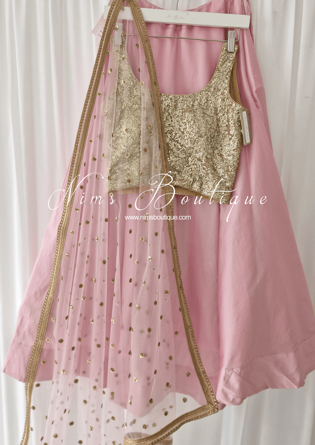 Nims Boutique Luxury Light Pink Net Sequin Dupatta/Chunni LNS8