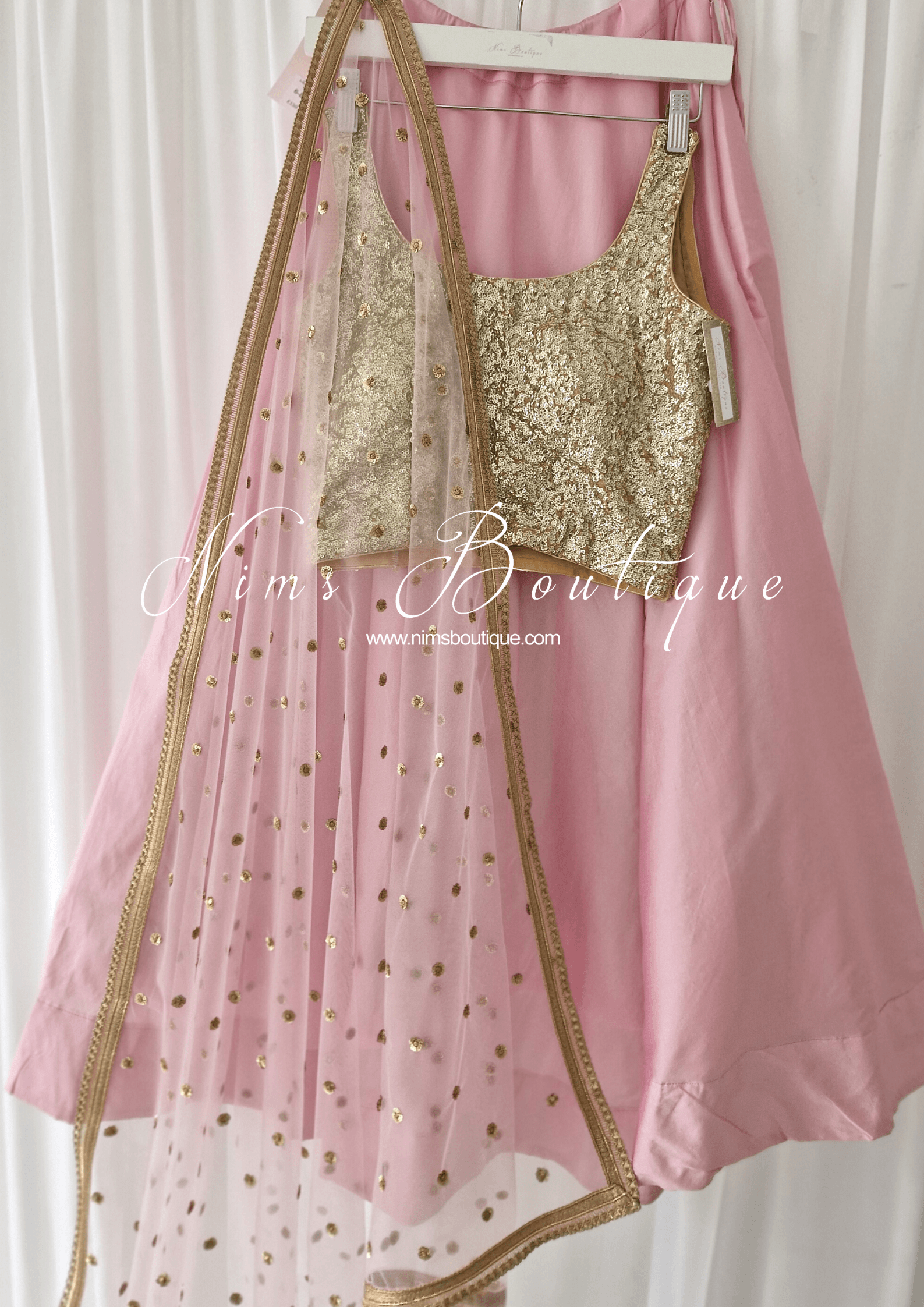 Nims Boutique Luxury Light Pink Net Sequin Dupatta/Chunni LNS8