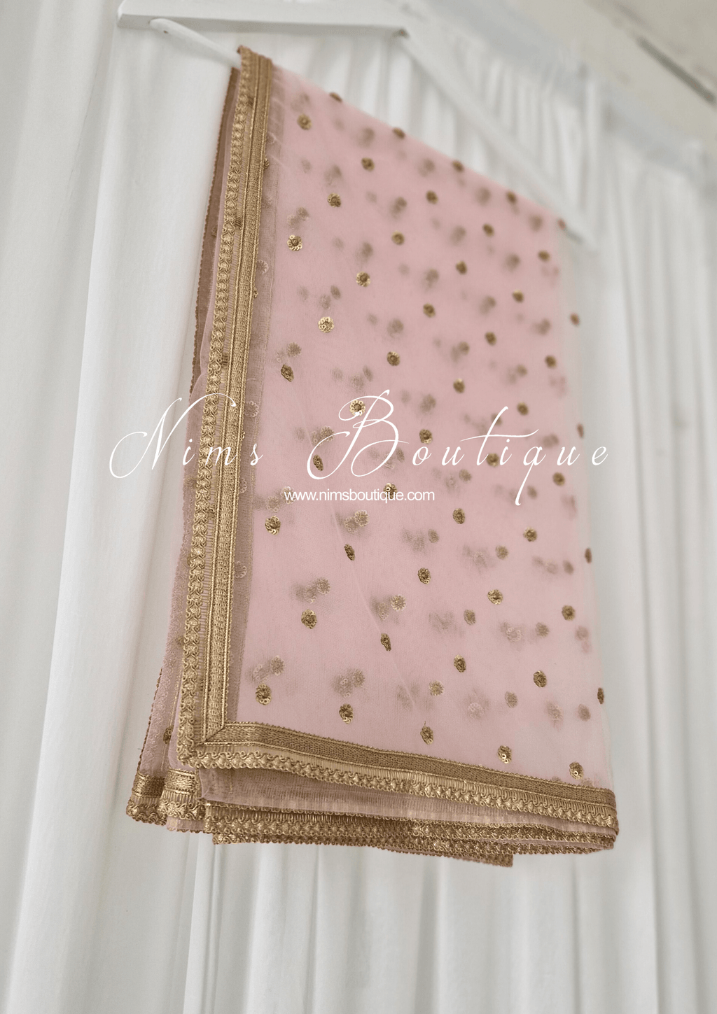 Nims Boutique Luxury Light Pink Net Sequin Dupatta/Chunni LNS8