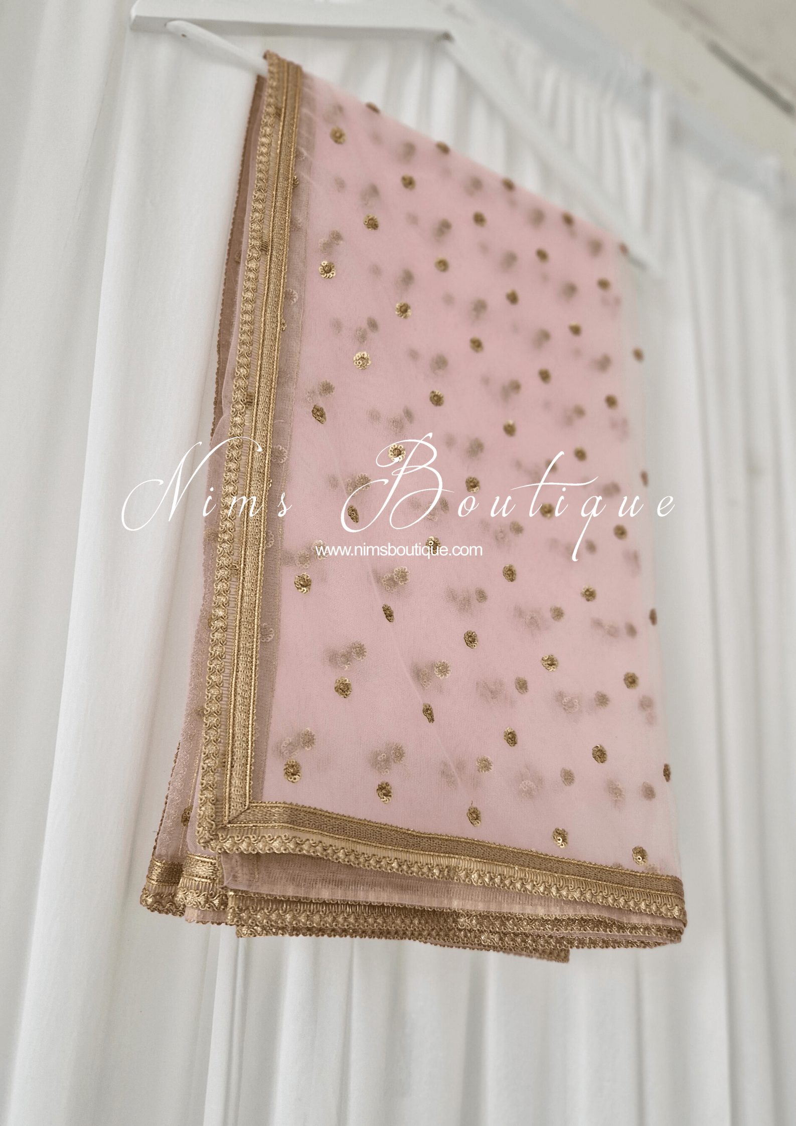 Nims Boutique Luxury Light Pink Net Sequin Dupatta/Chunni LNS8