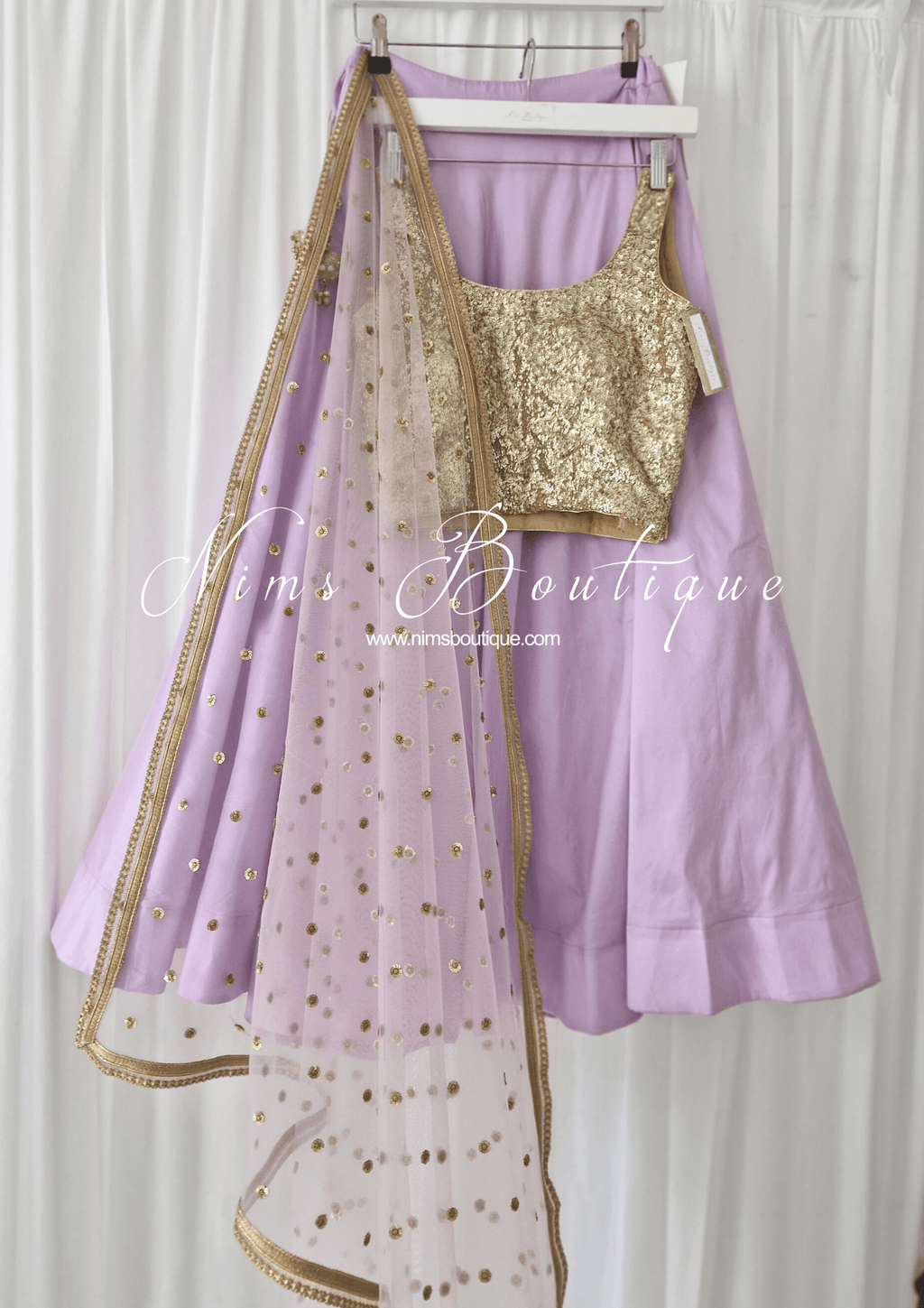 Nims Boutique Luxury Light Lilac Net Sequin Dupatta/Chunni LNS6
