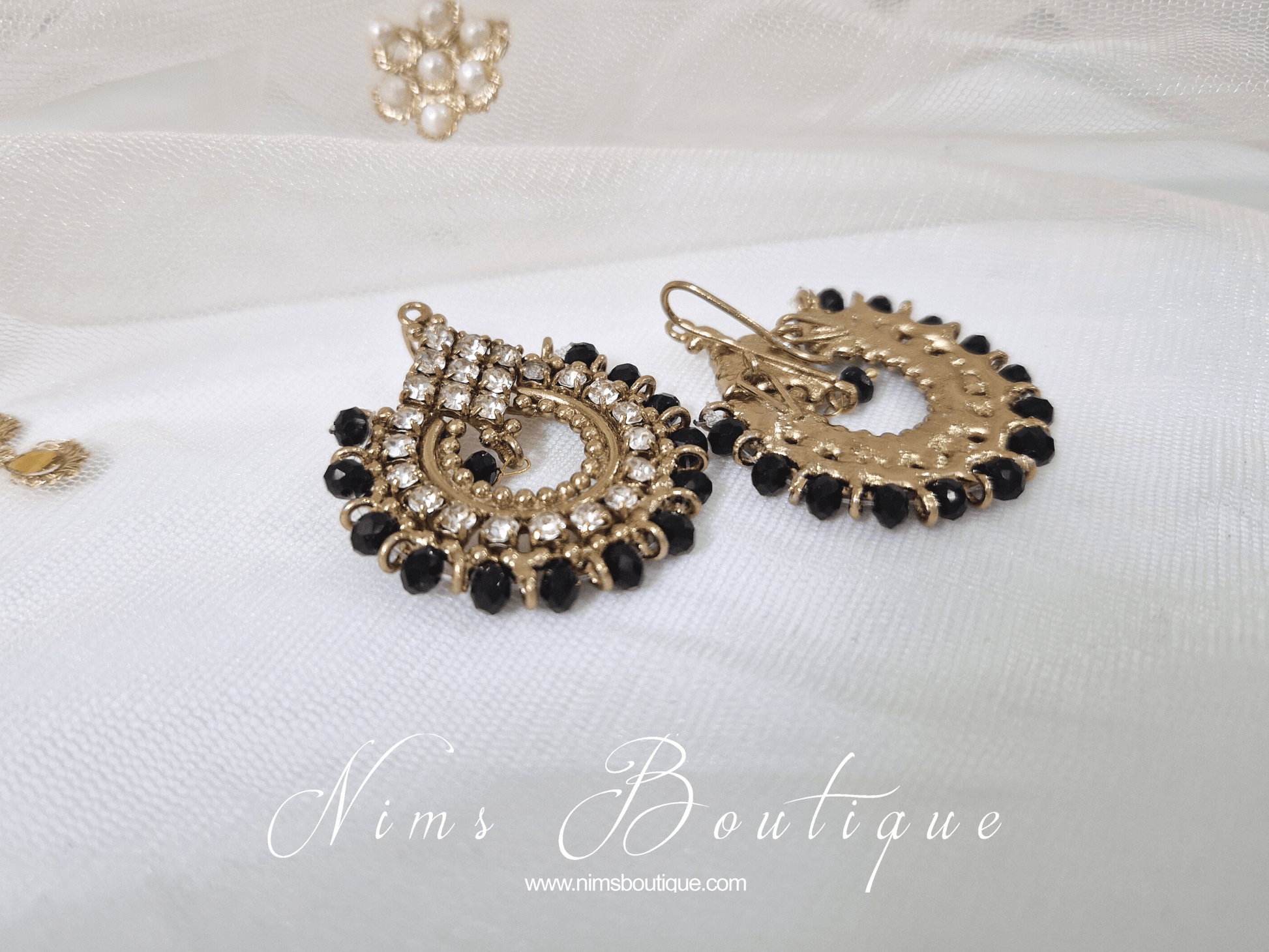 Nims Boutique Vidya Antique Gold & Black Earrings