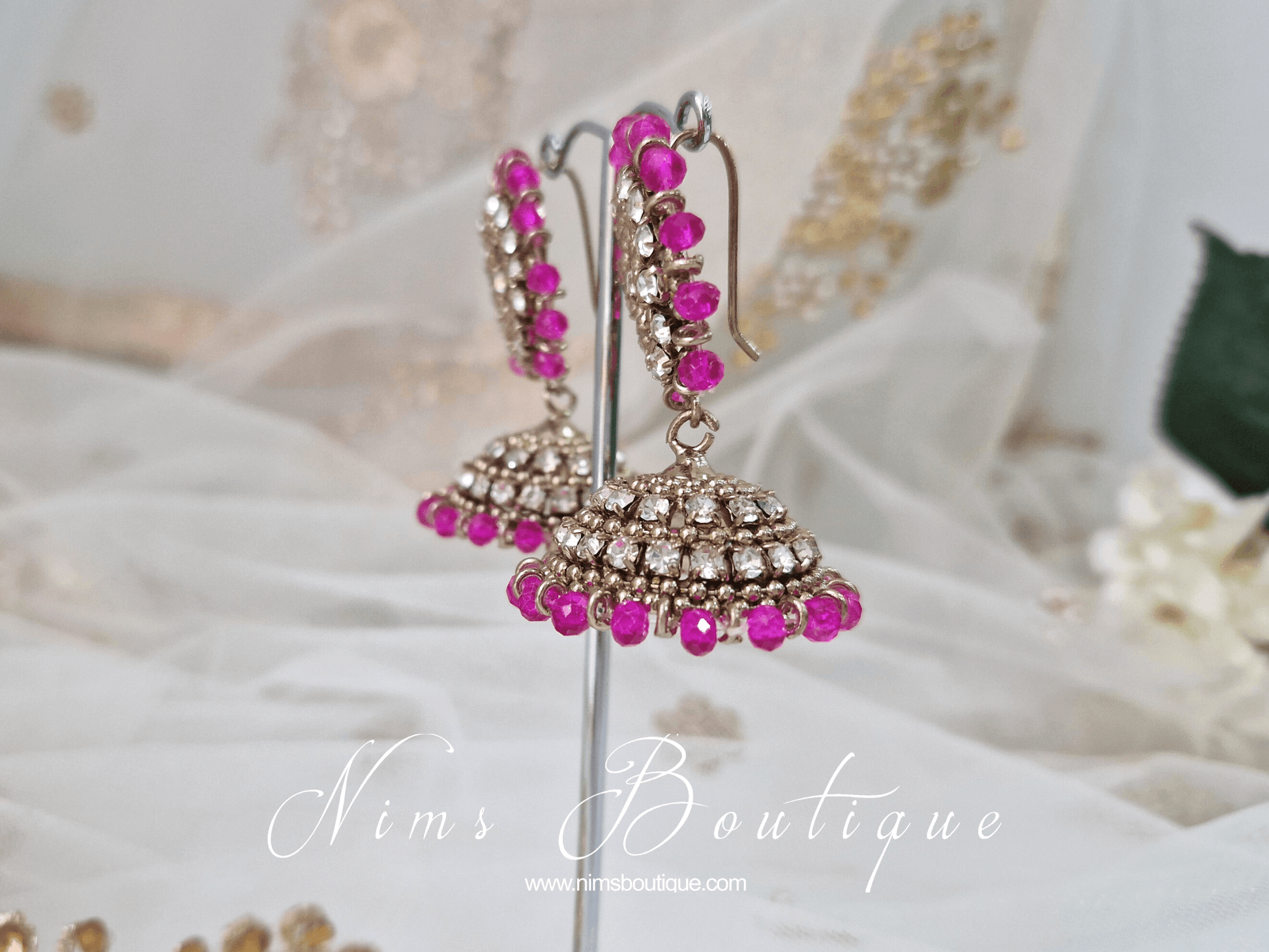Nims Boutique Royal Chandni Antique Gold & Hot Pink Chumke